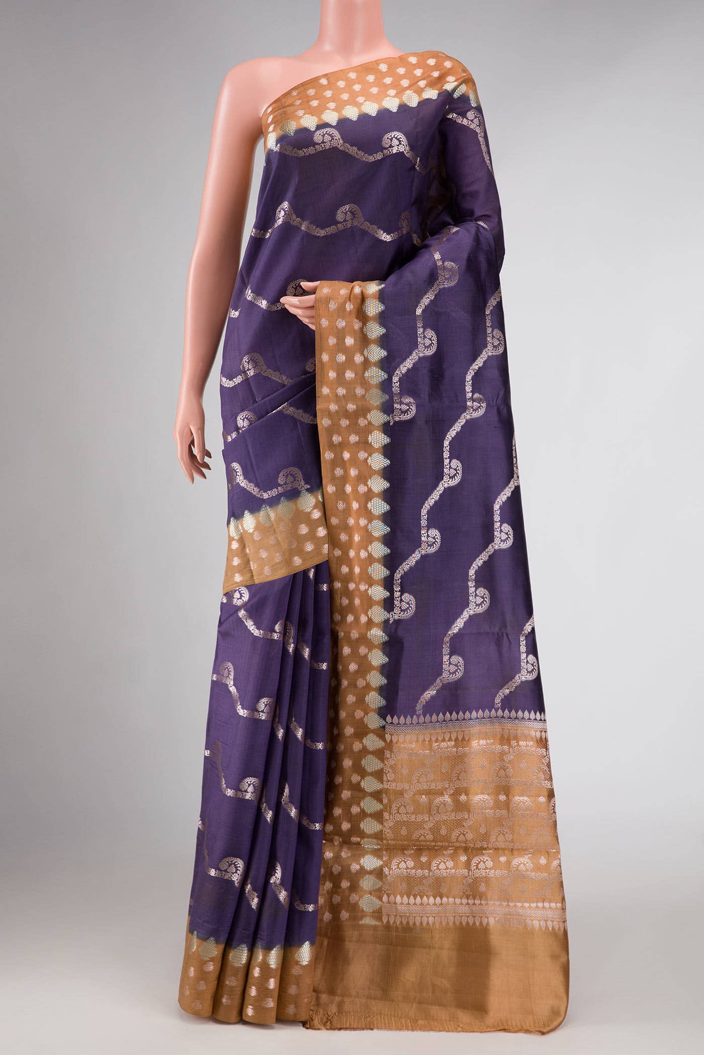 Navy Blue Dual Tone Tussar Silk Saree