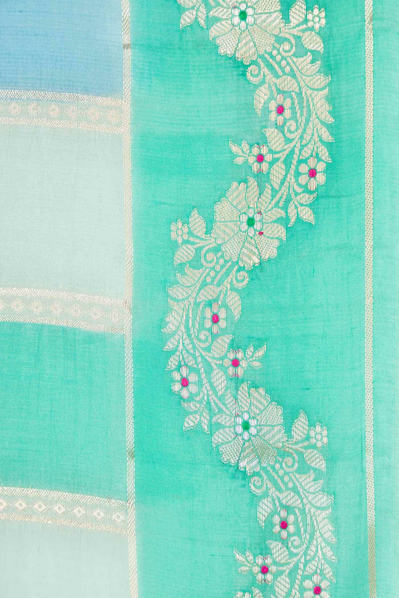 Sea Green and Sky Blue Dual Tone Tussar Silk Saree