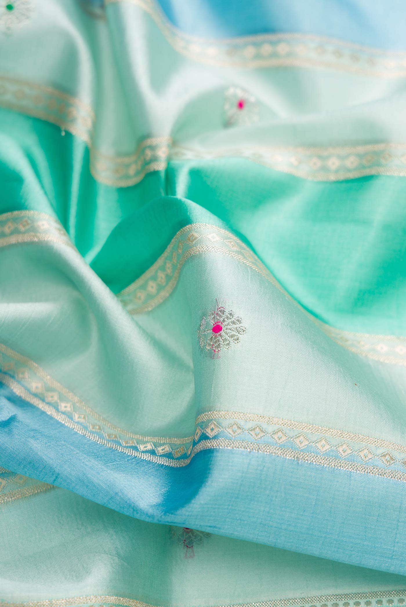 Sea Green and Sky Blue Dual Tone Tussar Silk Saree