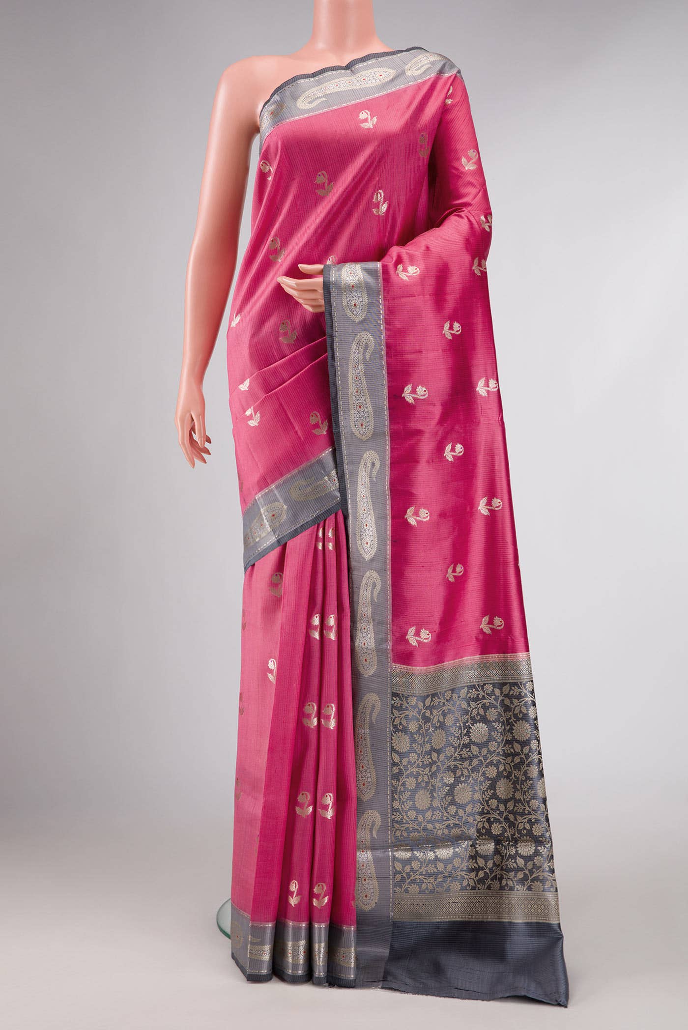 Pink Dual Tone Tussar Silk Saree