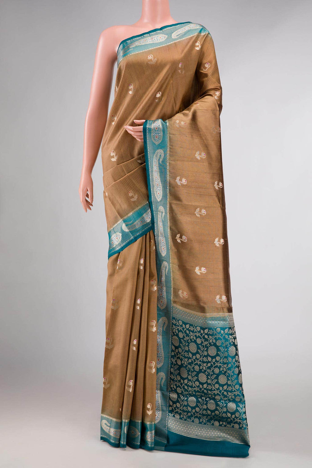 Mehandi Green Dual Tone Tussar Silk Saree