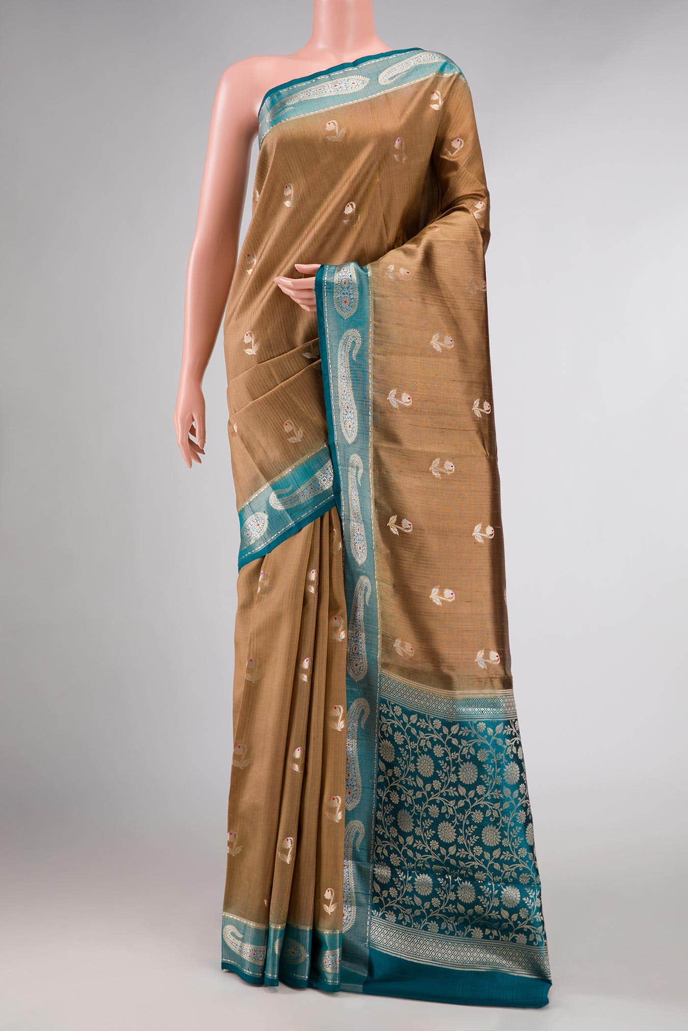 Mehandi Green Dual Tone Tussar Silk Saree