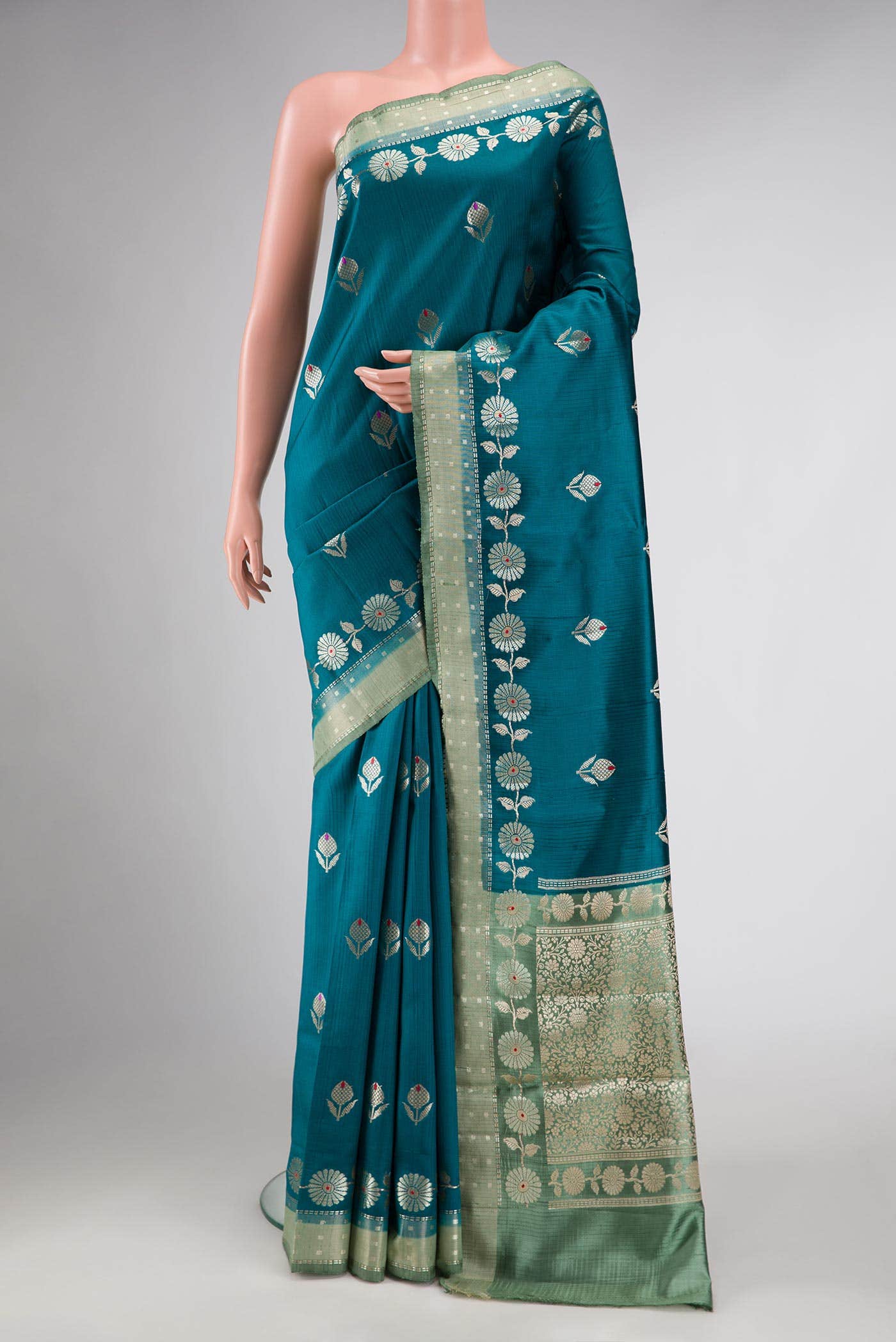 Peacock Blue Dual Tone Tussar Silk Saree