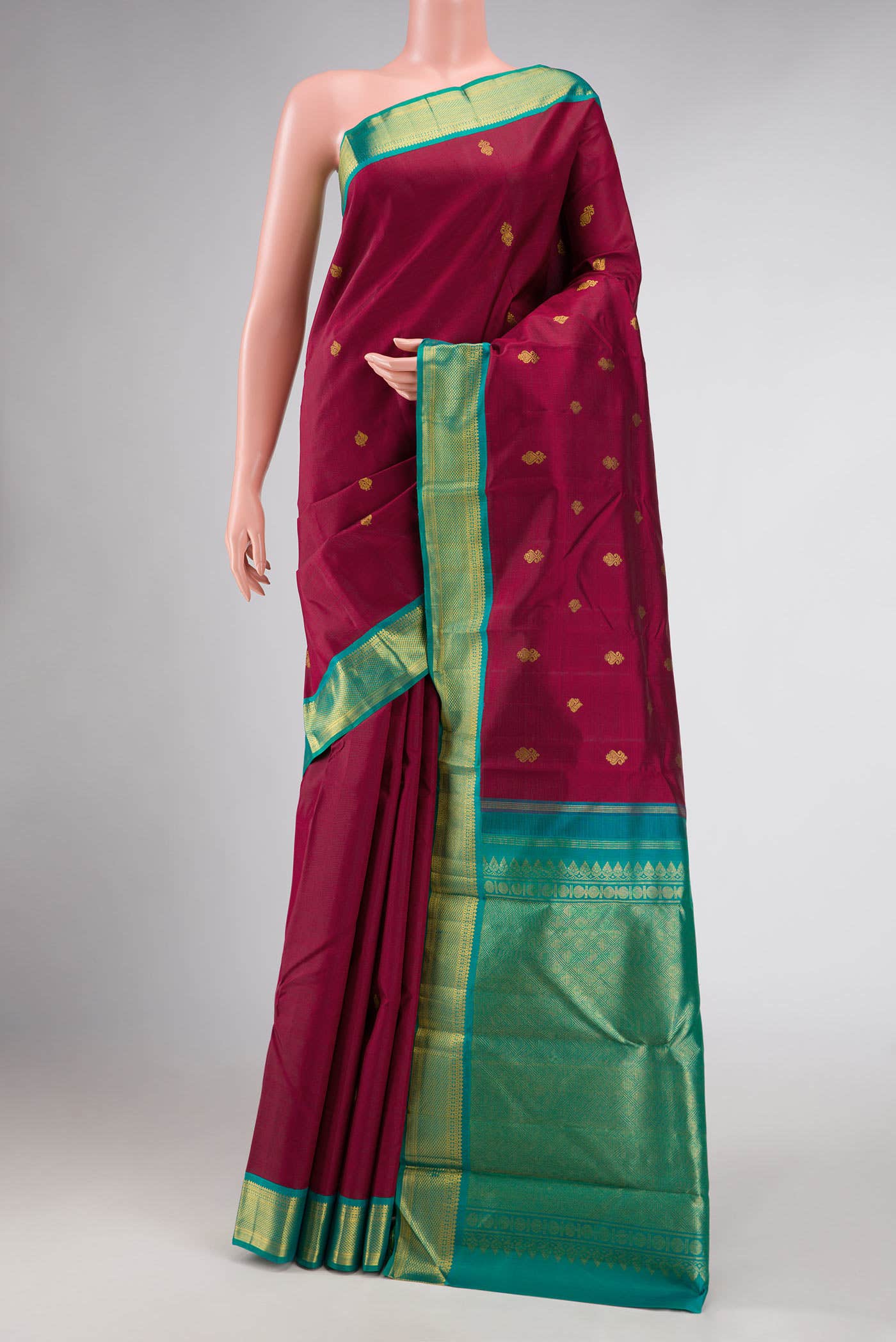 Pure Silk Pure Zari Maroon Dual Tone Kanchipuram Saree