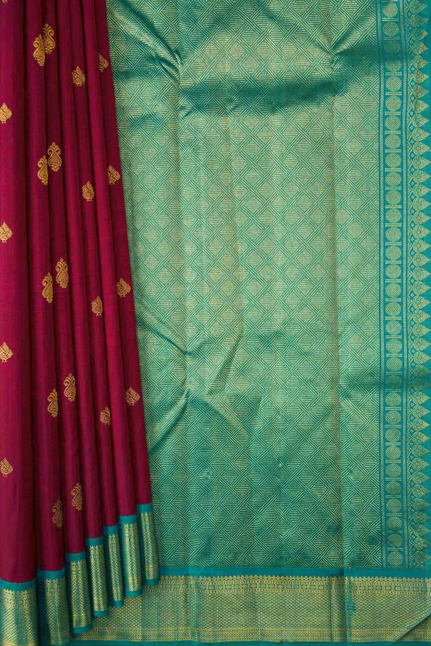Pure Silk Pure Zari Maroon Dual Tone Kanchipuram Saree
