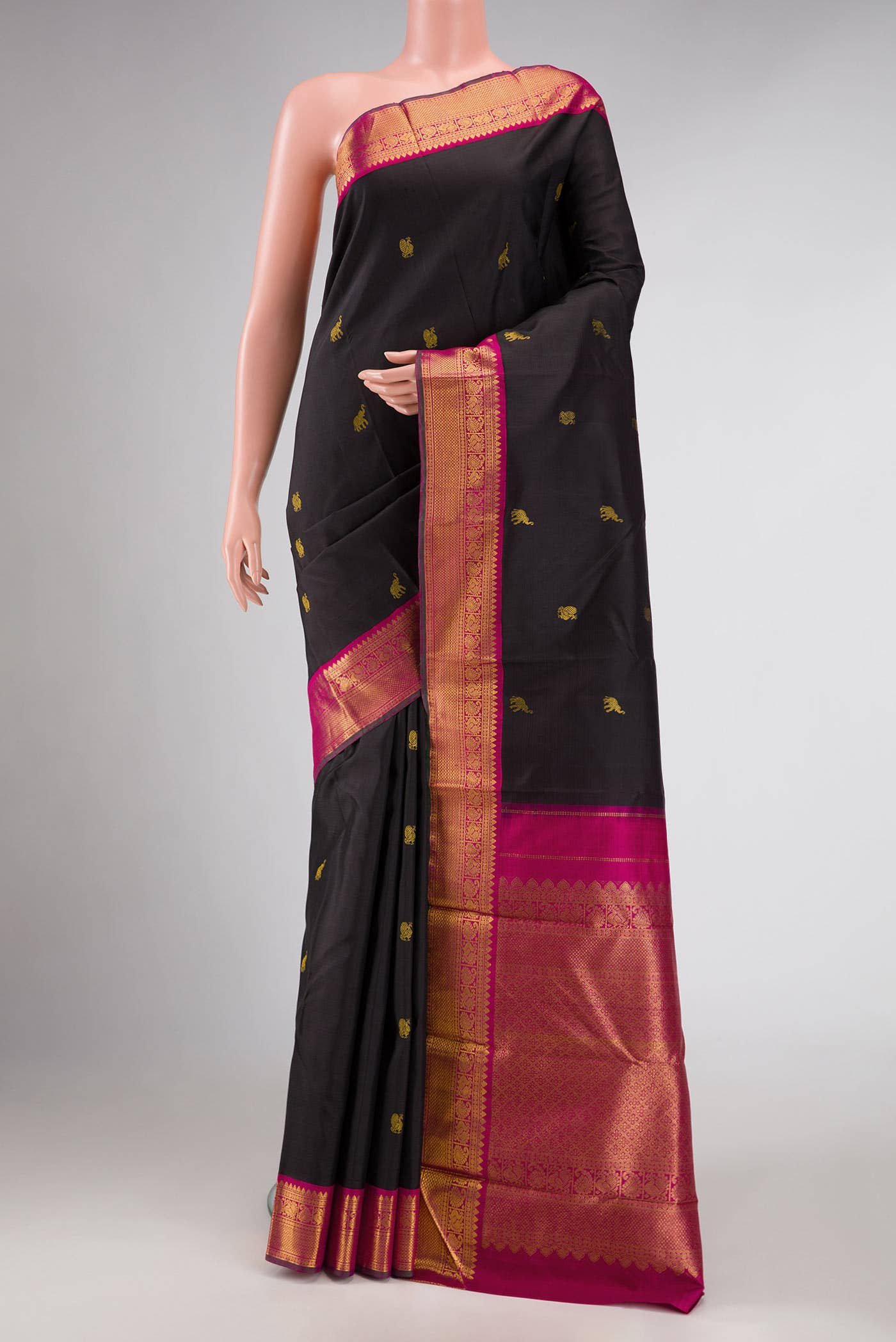 Pure Silk Pure Zari Black Kanchipuram Saree