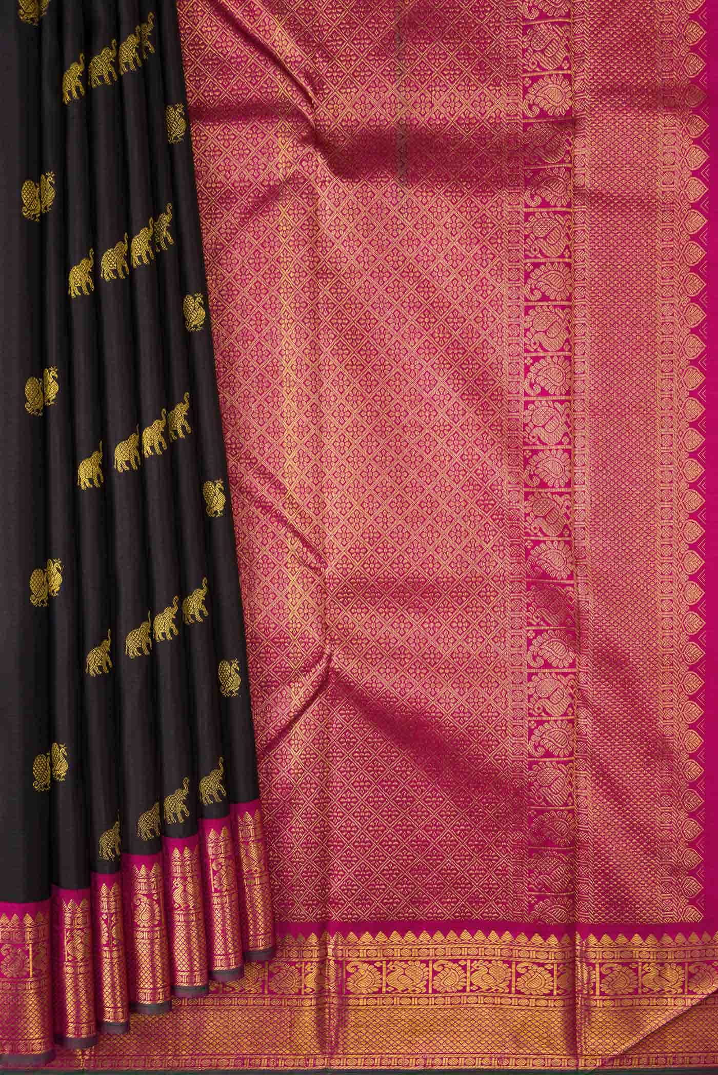 Pure Silk Pure Zari Black Kanchipuram Saree