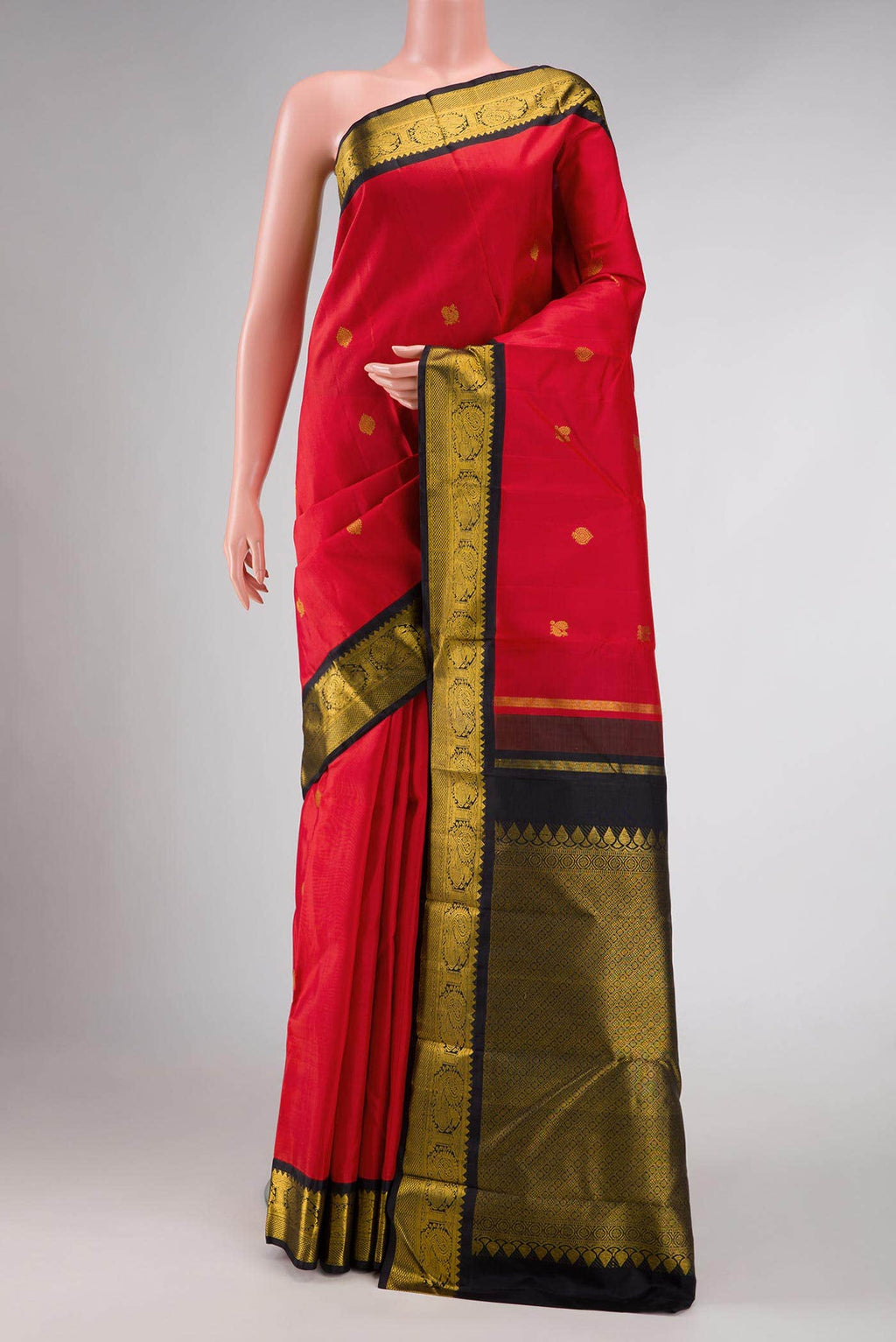Pure Silk Pure Zari Red Dual Tone Kanchipuram Saree