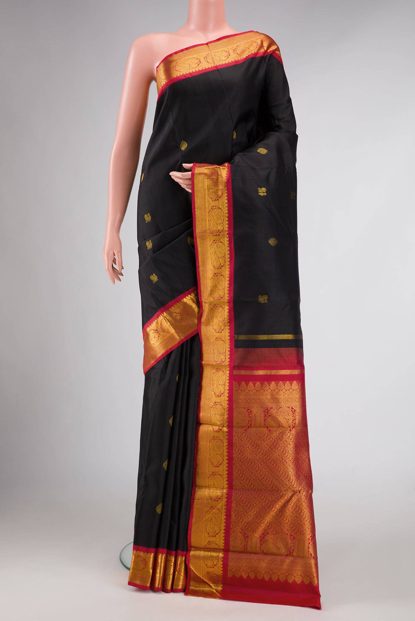 Pure Silk Pure Zari Black Dual Tone Kanchipuram Saree