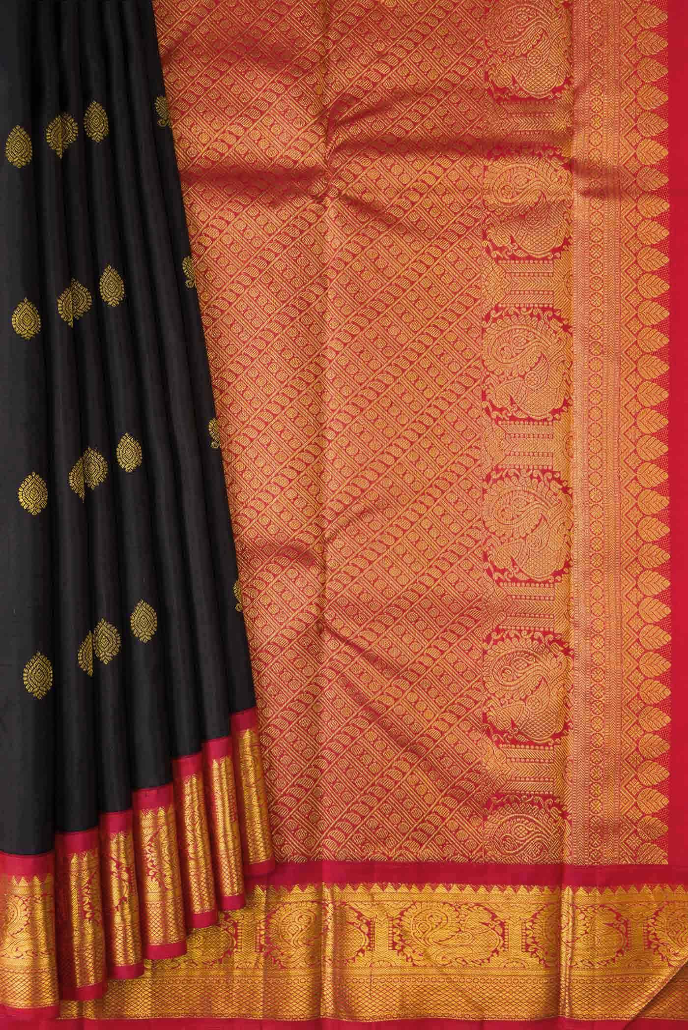 Pure Silk Pure Zari Black Dual Tone Kanchipuram Saree