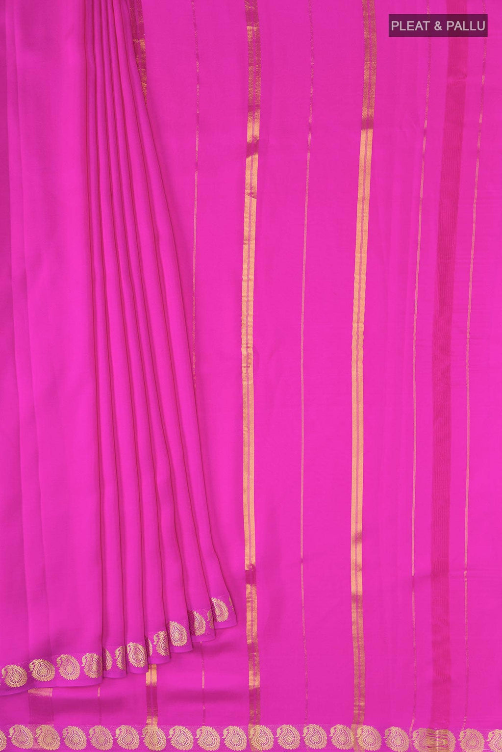 Pure Silk Pure Zari Pink Mysore Crepe Saree