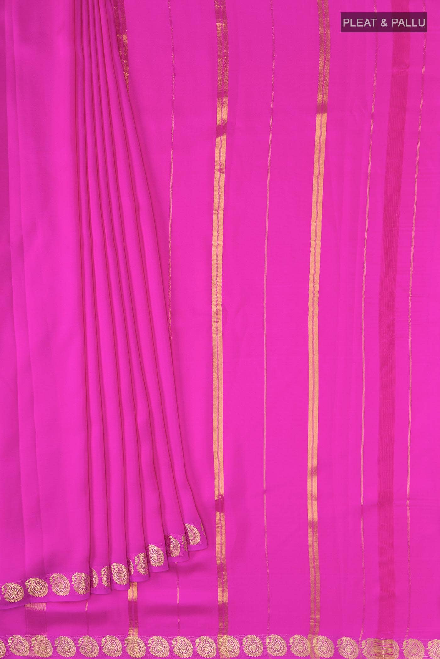 Pure Silk Pure Zari Pink Mysore Crepe Saree