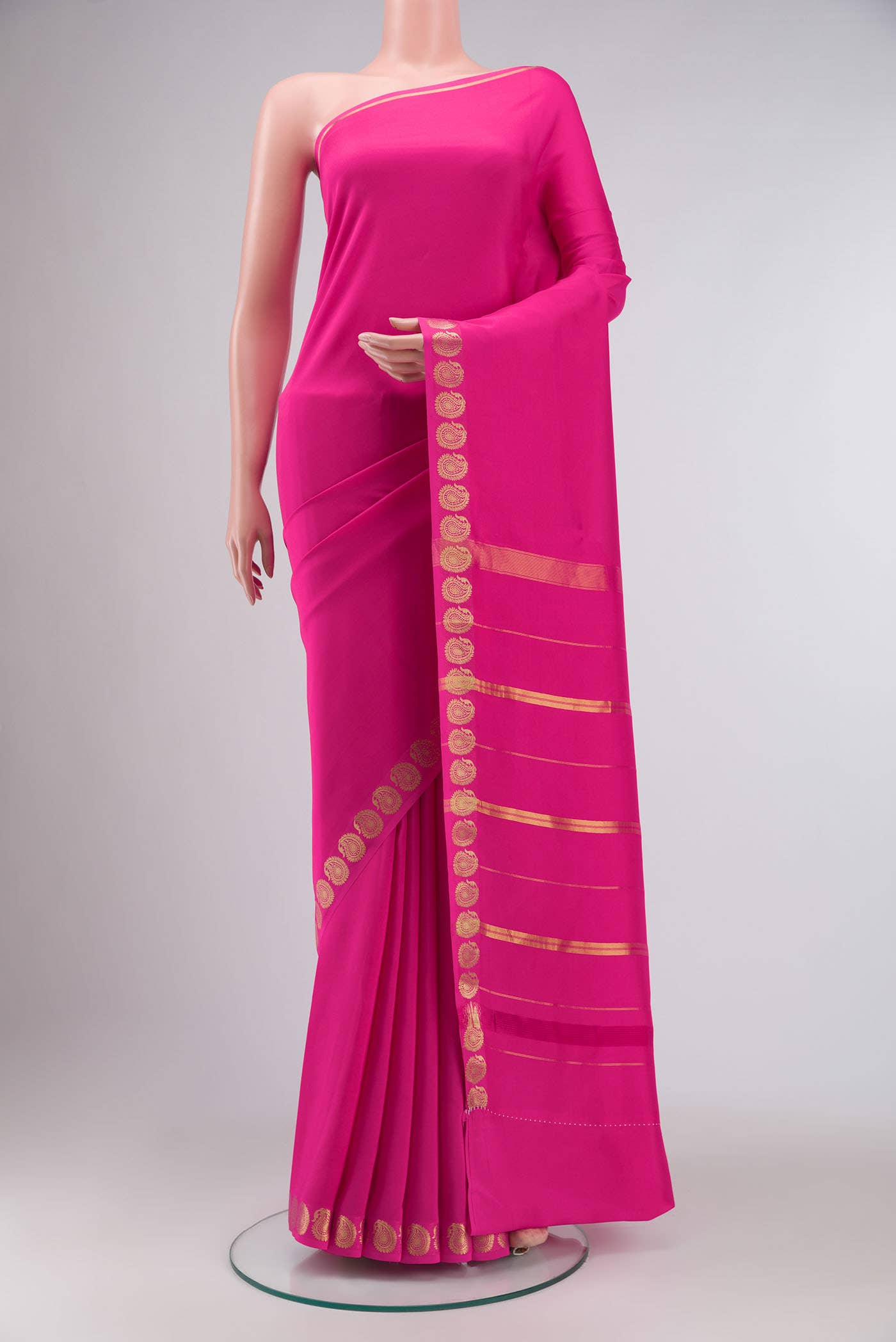Pure Silk Pure Zari Pink Mysore Crepe Saree