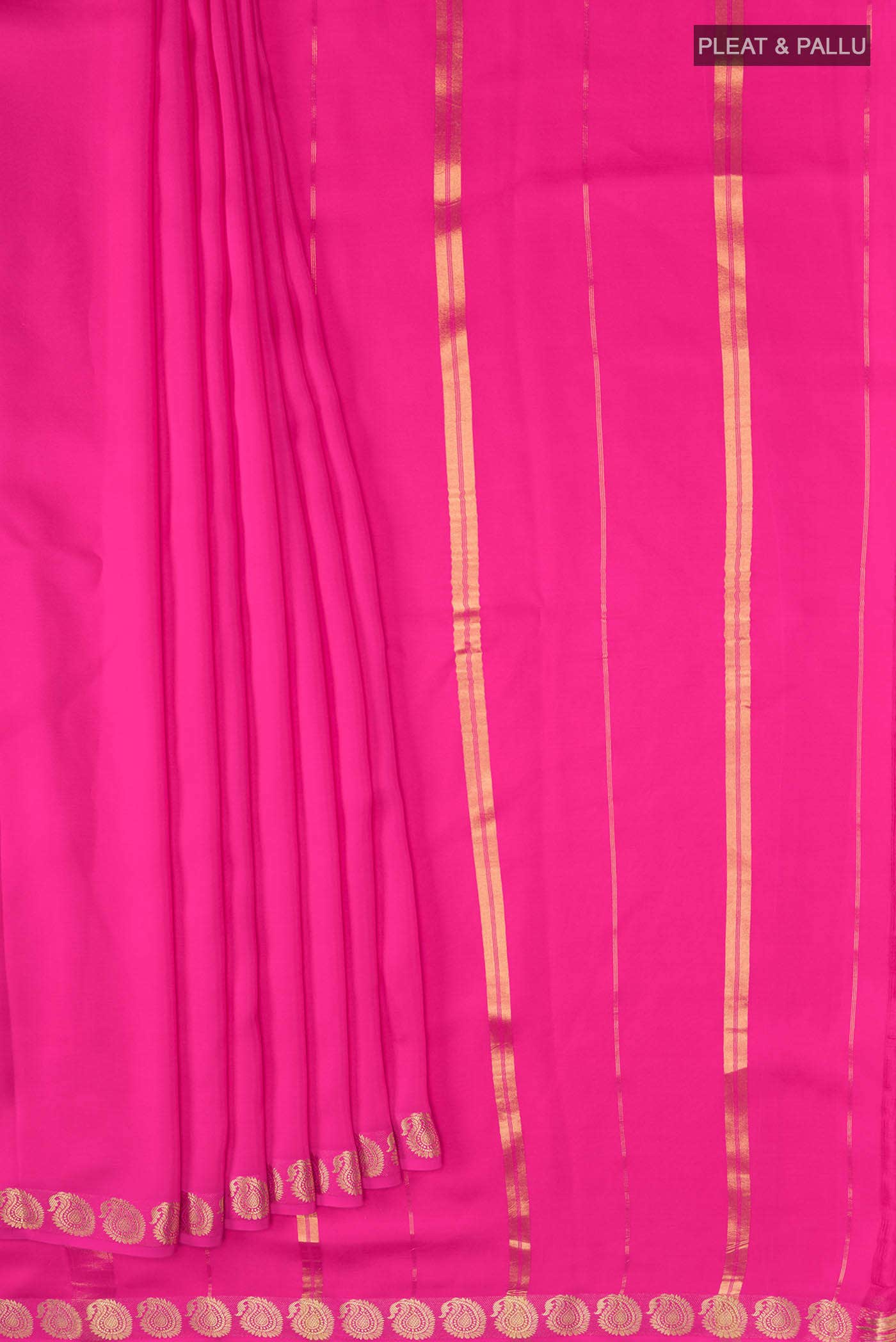 Pure Silk Pure Zari Pink Mysore Crepe Saree