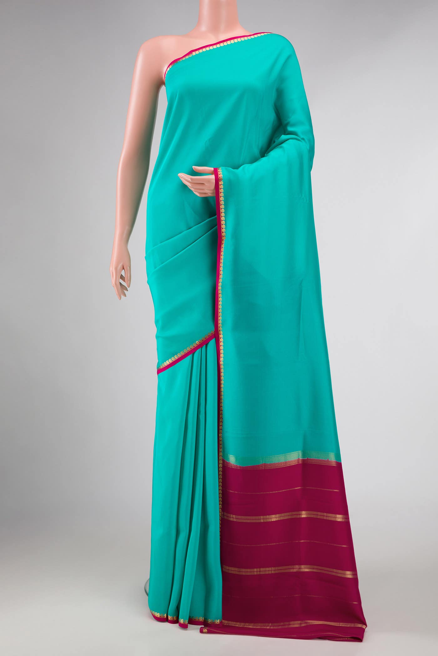 Pure Silk Pure Zari Sky Blue Dual Tone Mysore Crepe Saree