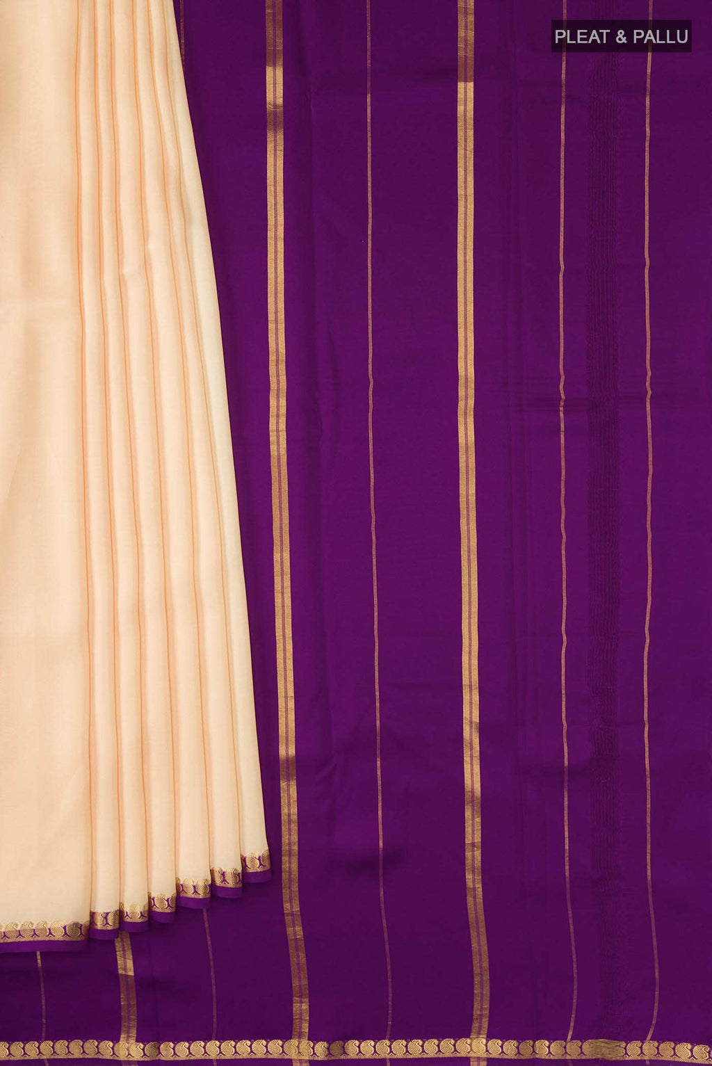 Pure Silk Pure Zari Cream Mysore Crepe Saree