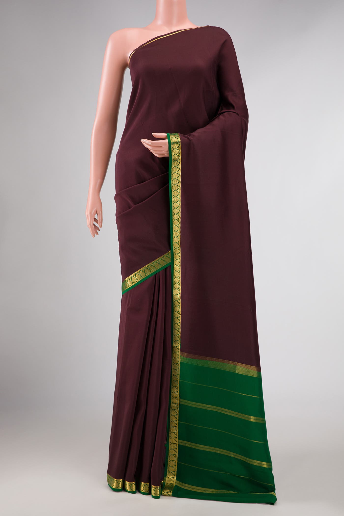 Pure Silk Pure Zari Coffee Brown Dual Tone Mysore Crepe Saree