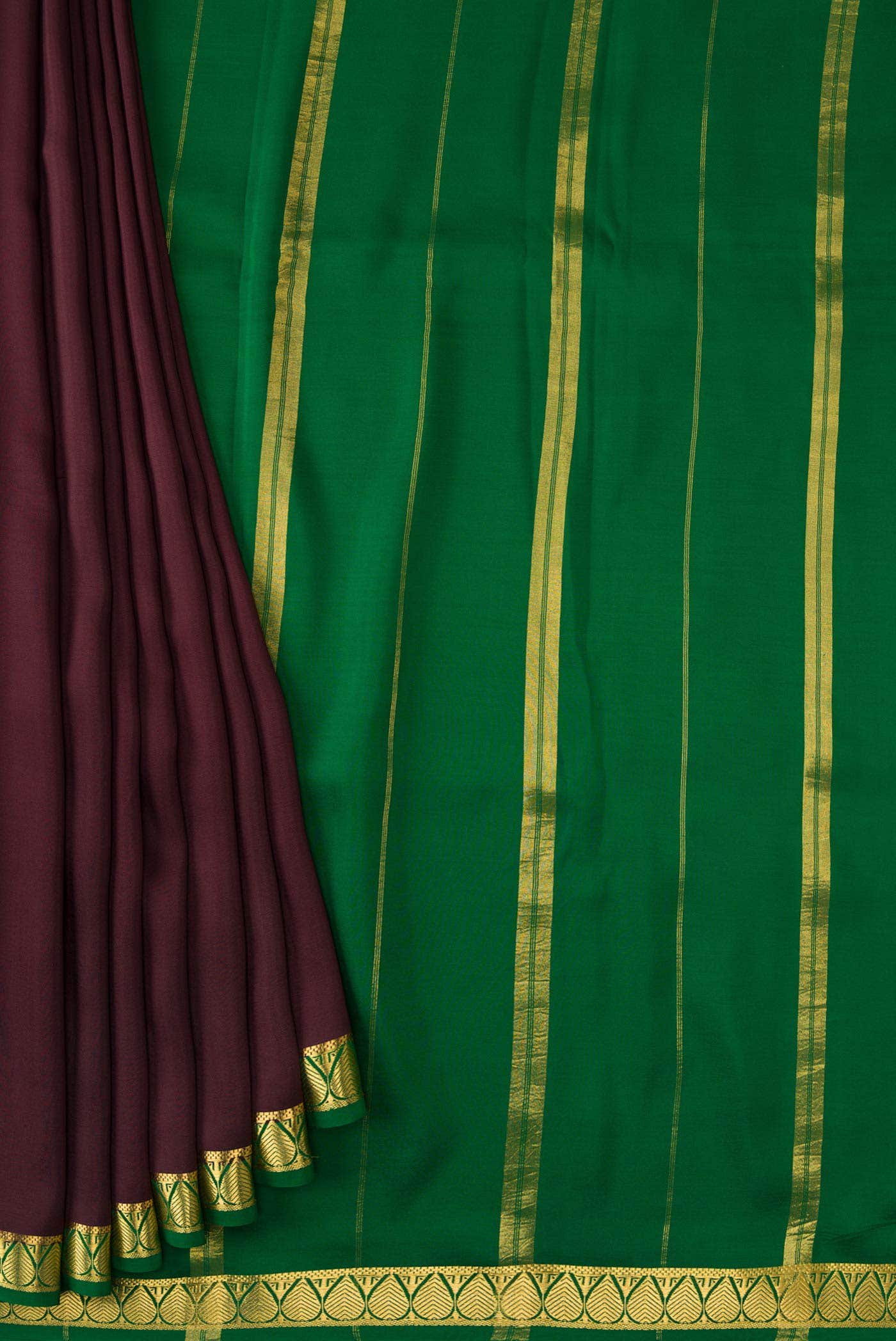 Pure Silk Pure Zari Coffee Brown Dual Tone Mysore Crepe Saree