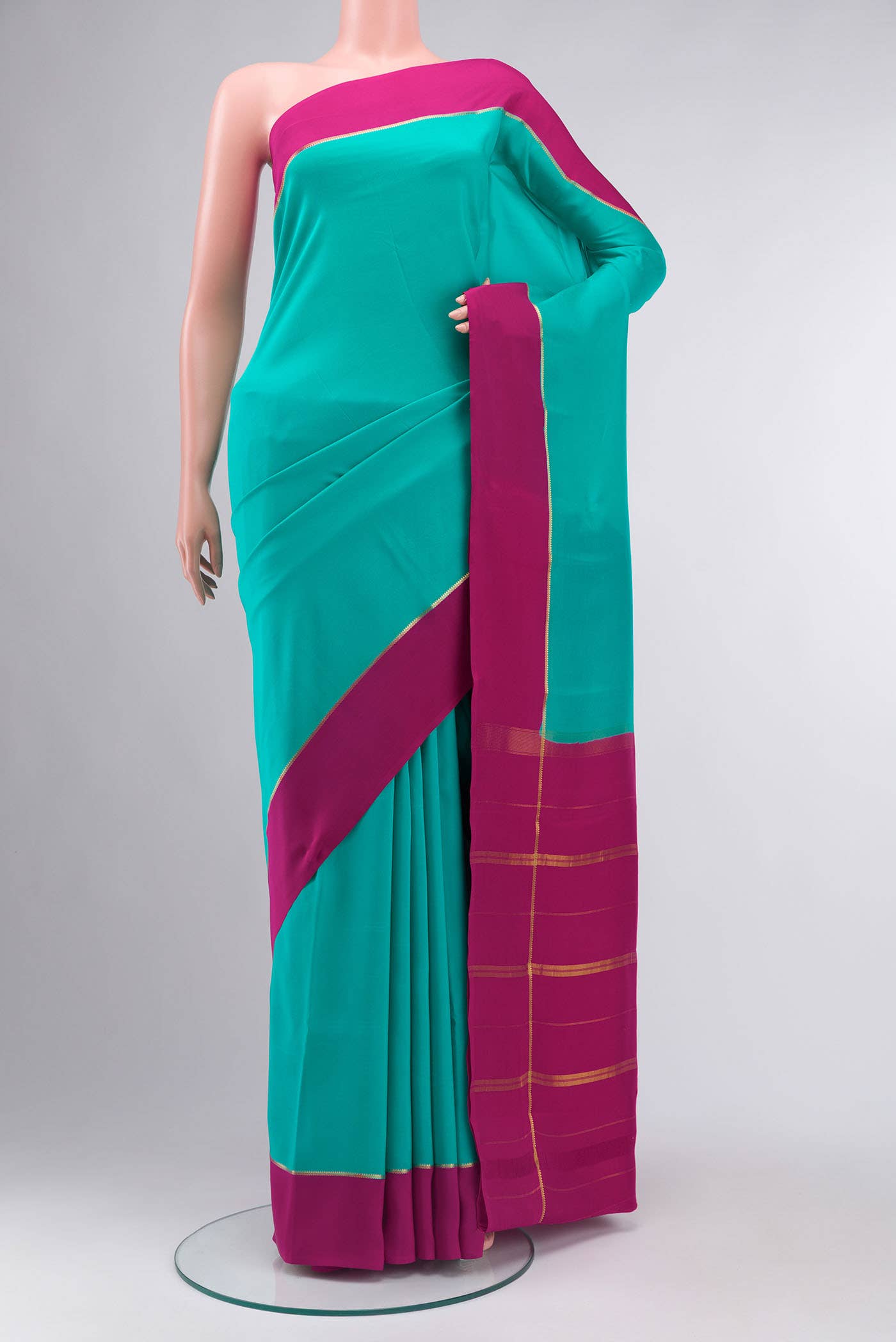 Pure Silk Pure Zari Green Mysore Crepe Saree