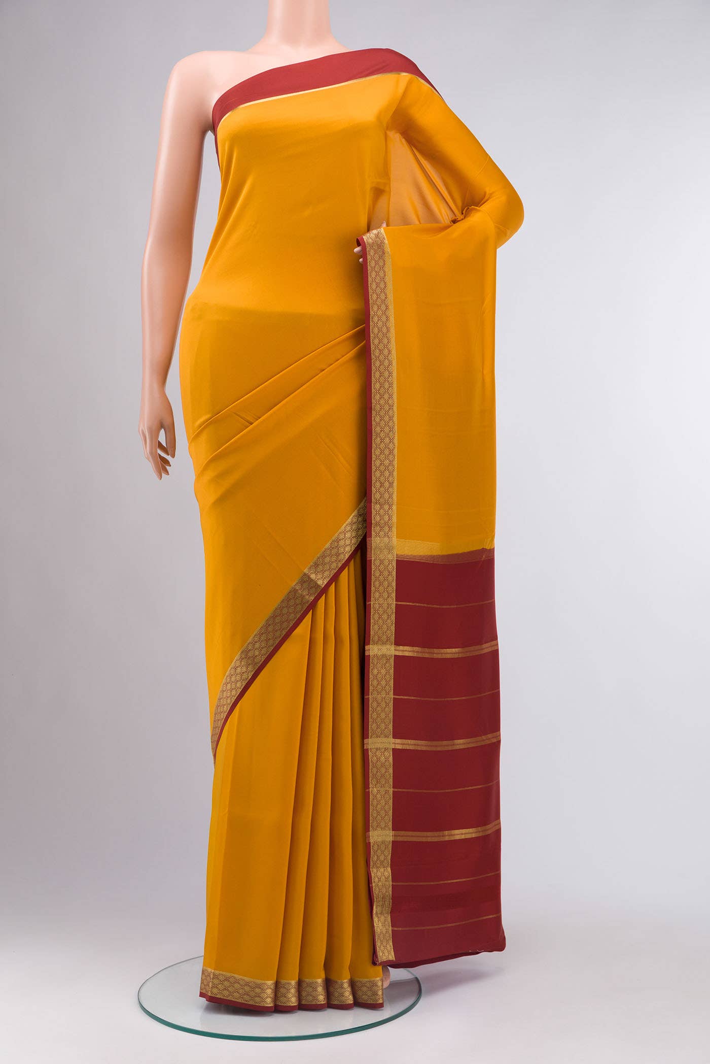Pure Silk Pure Zari Mustard Mysore Crepe Saree