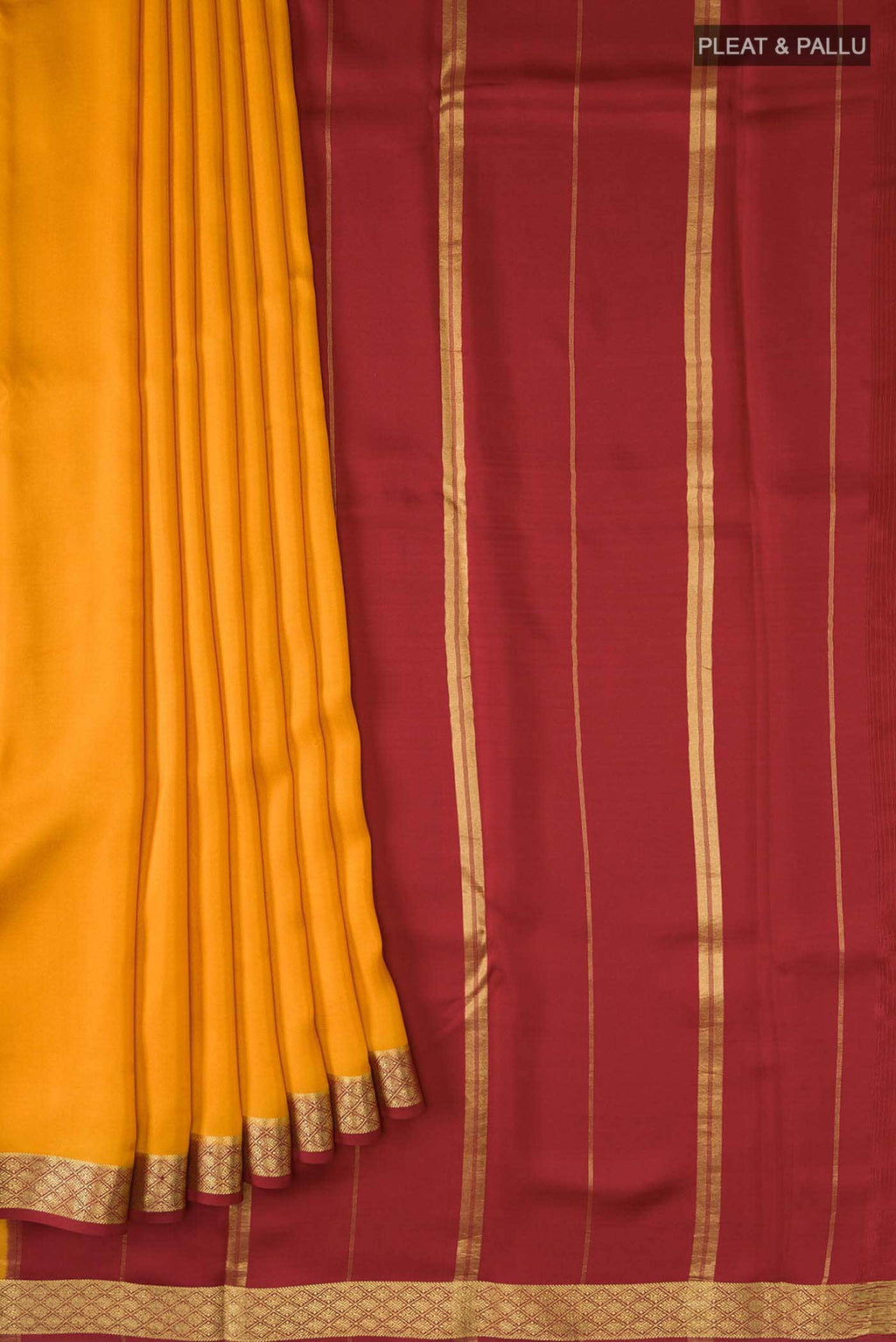Pure Silk Pure Zari Mustard Mysore Crepe Saree