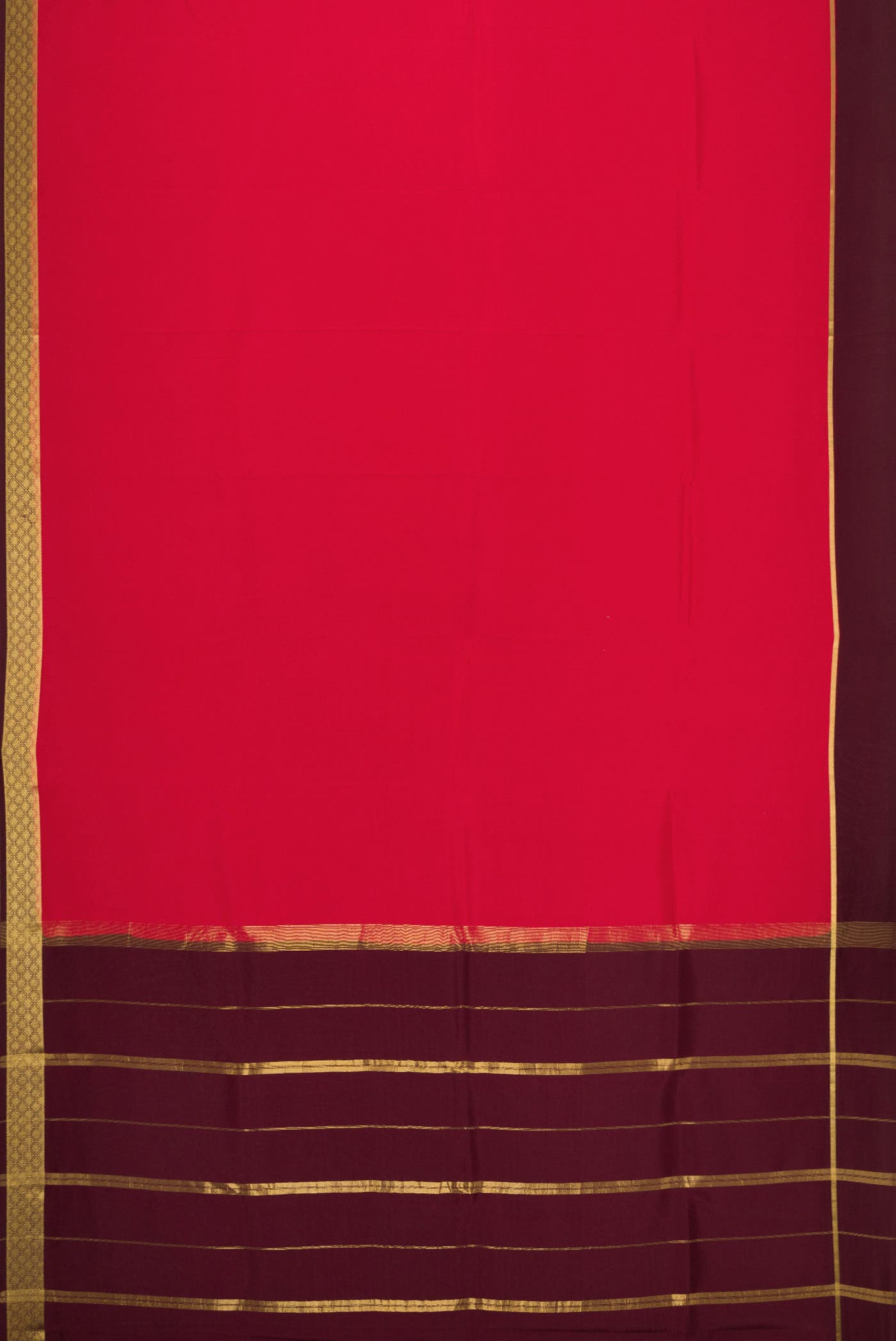 Pure Silk Pure Zari Red Dual Tone Mysore Crepe Saree
