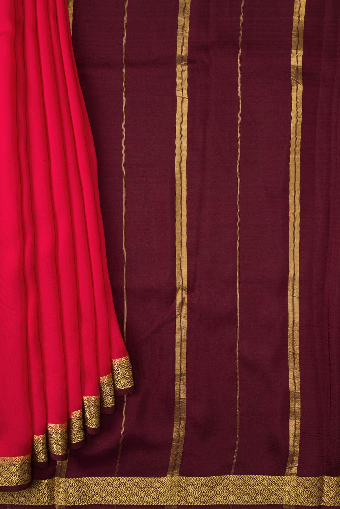 Pure Silk Pure Zari Red Dual Tone Mysore Crepe Saree