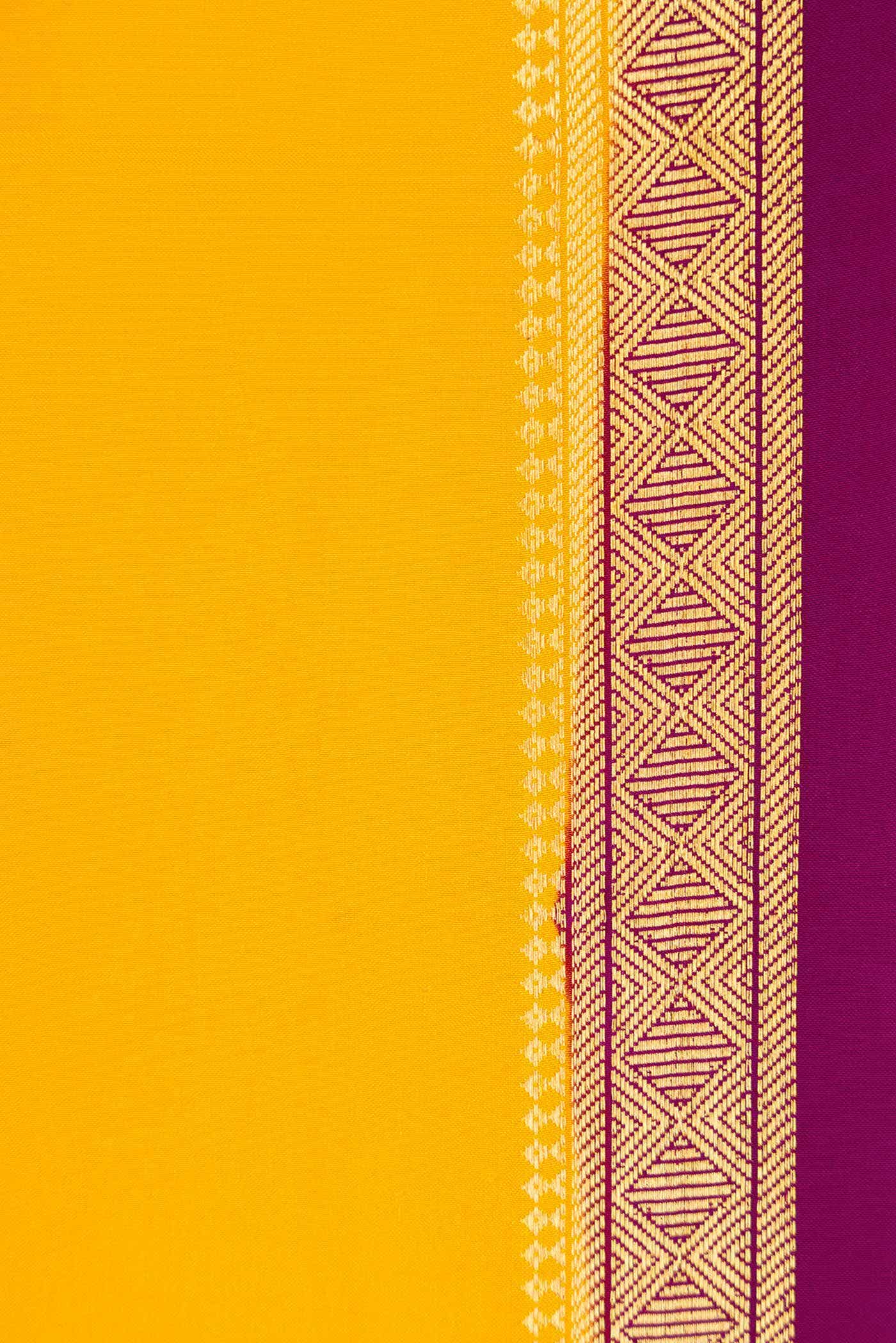 Pure Silk Pure Zari Yellow Dual Tone Mysore Crepe Saree
