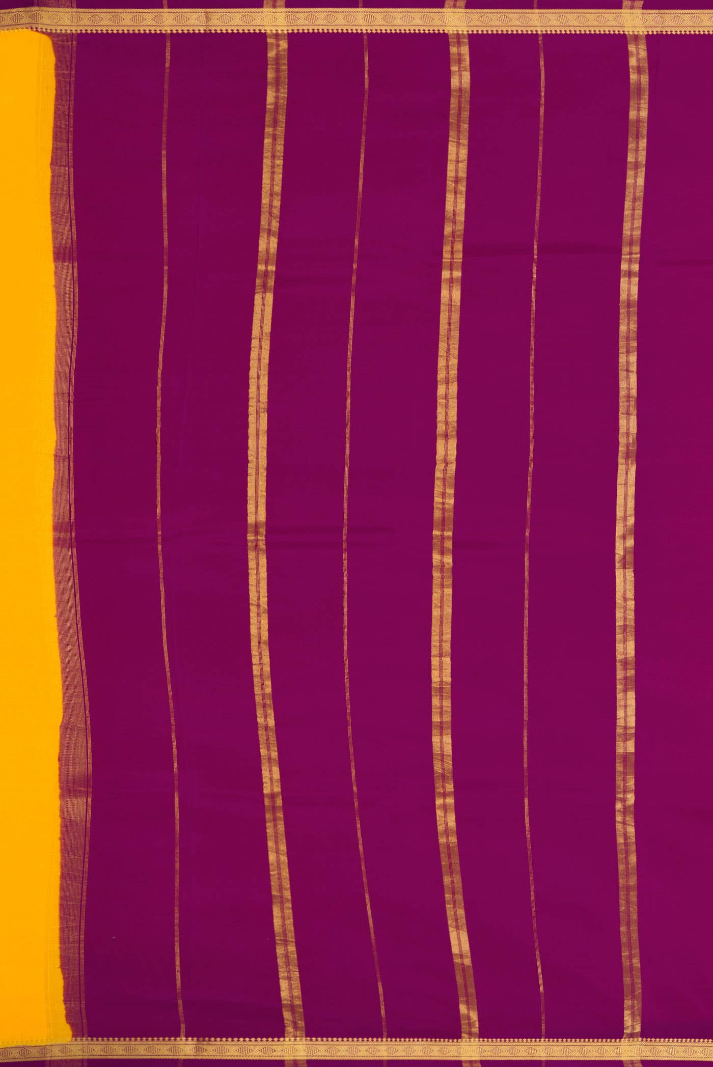 Pure Silk Pure Zari Yellow Dual Tone Mysore Crepe Saree
