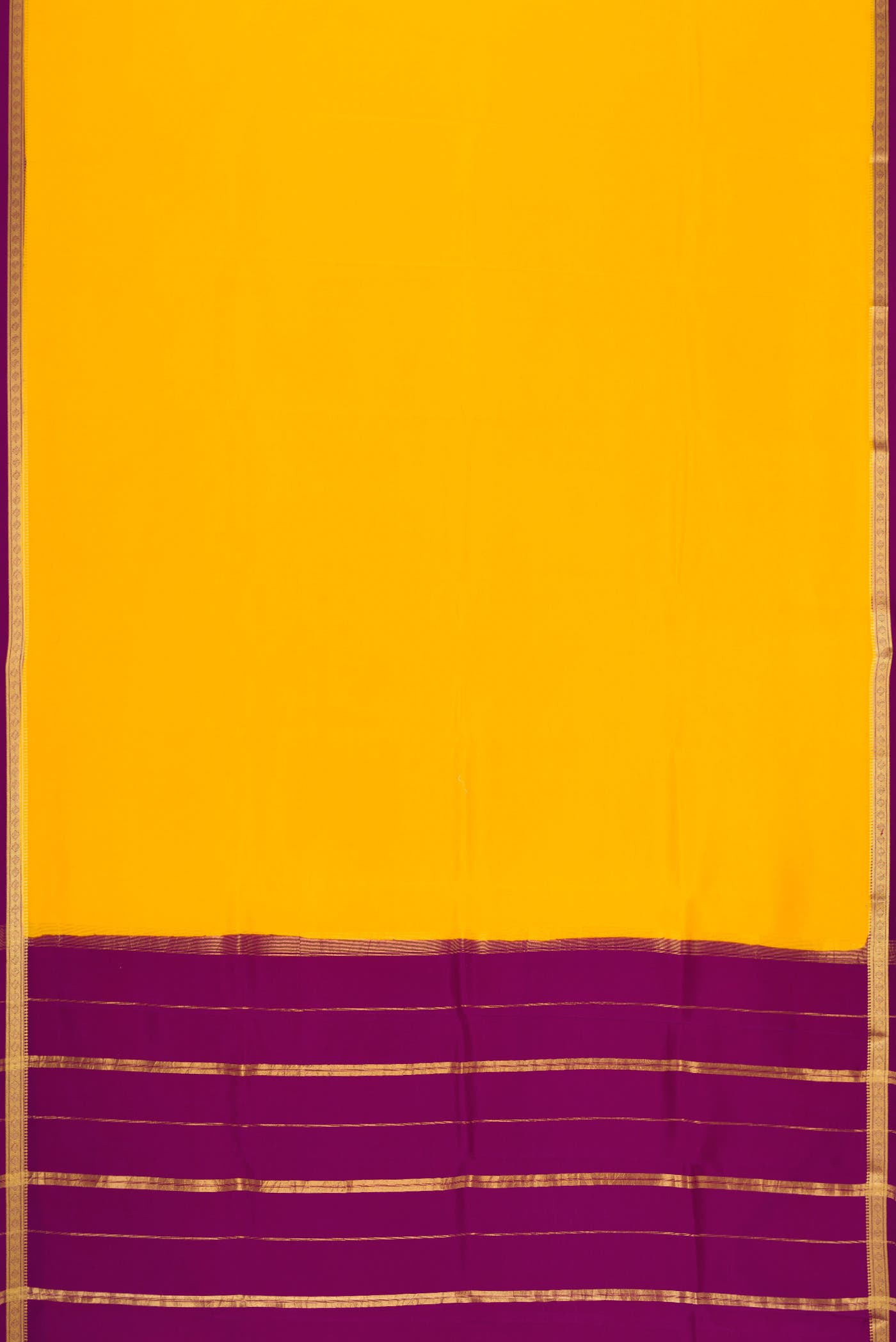 Pure Silk Pure Zari Yellow Dual Tone Mysore Crepe Saree