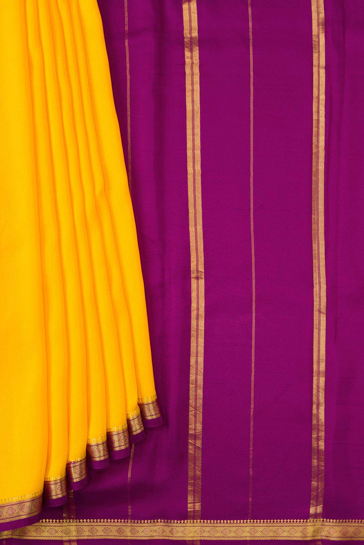 Pure Silk Pure Zari Yellow Dual Tone Mysore Crepe Saree