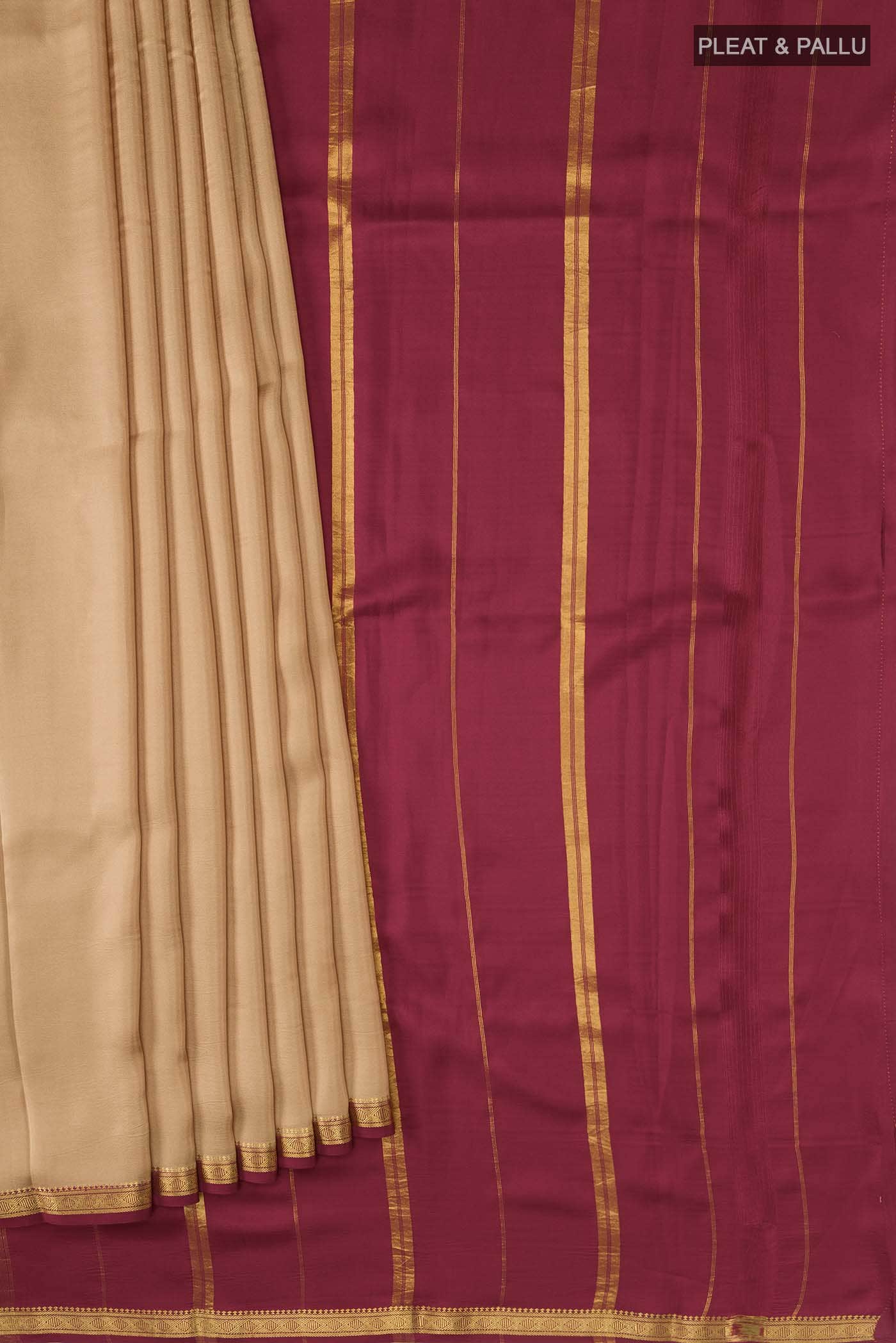 Pure Silk Pure Zari Beige Mysore Crepe Saree