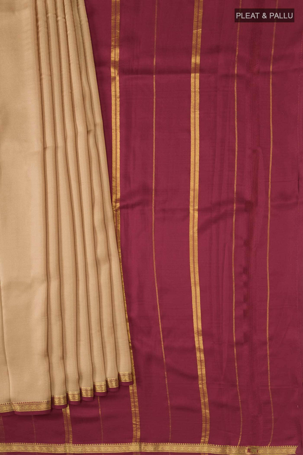 Pure Silk Pure Zari Beige Mysore Crepe Saree