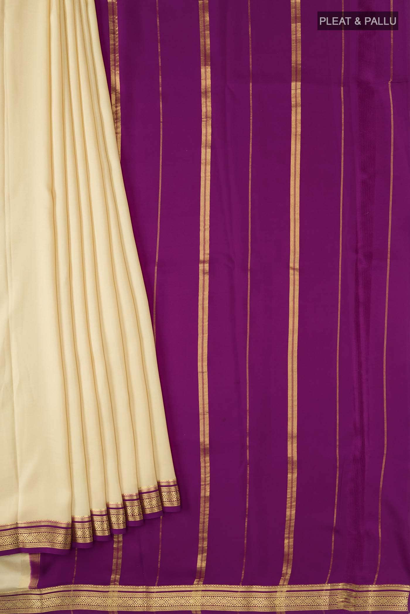 Pure Silk Pure Zari Cream Mysore Crepe Saree