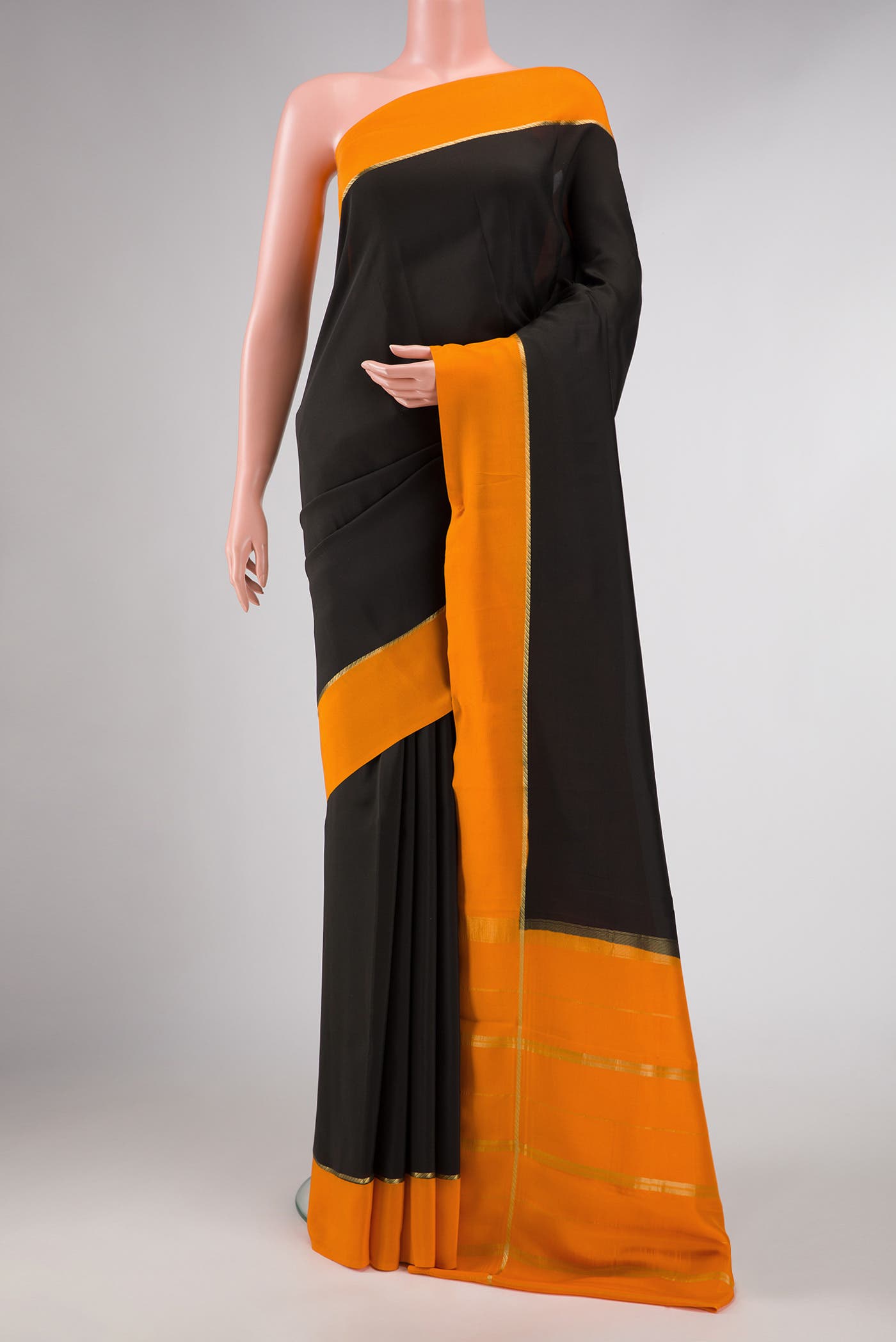 Pure Silk Pure Zari Black Dual Tone Mysore Crepe Saree