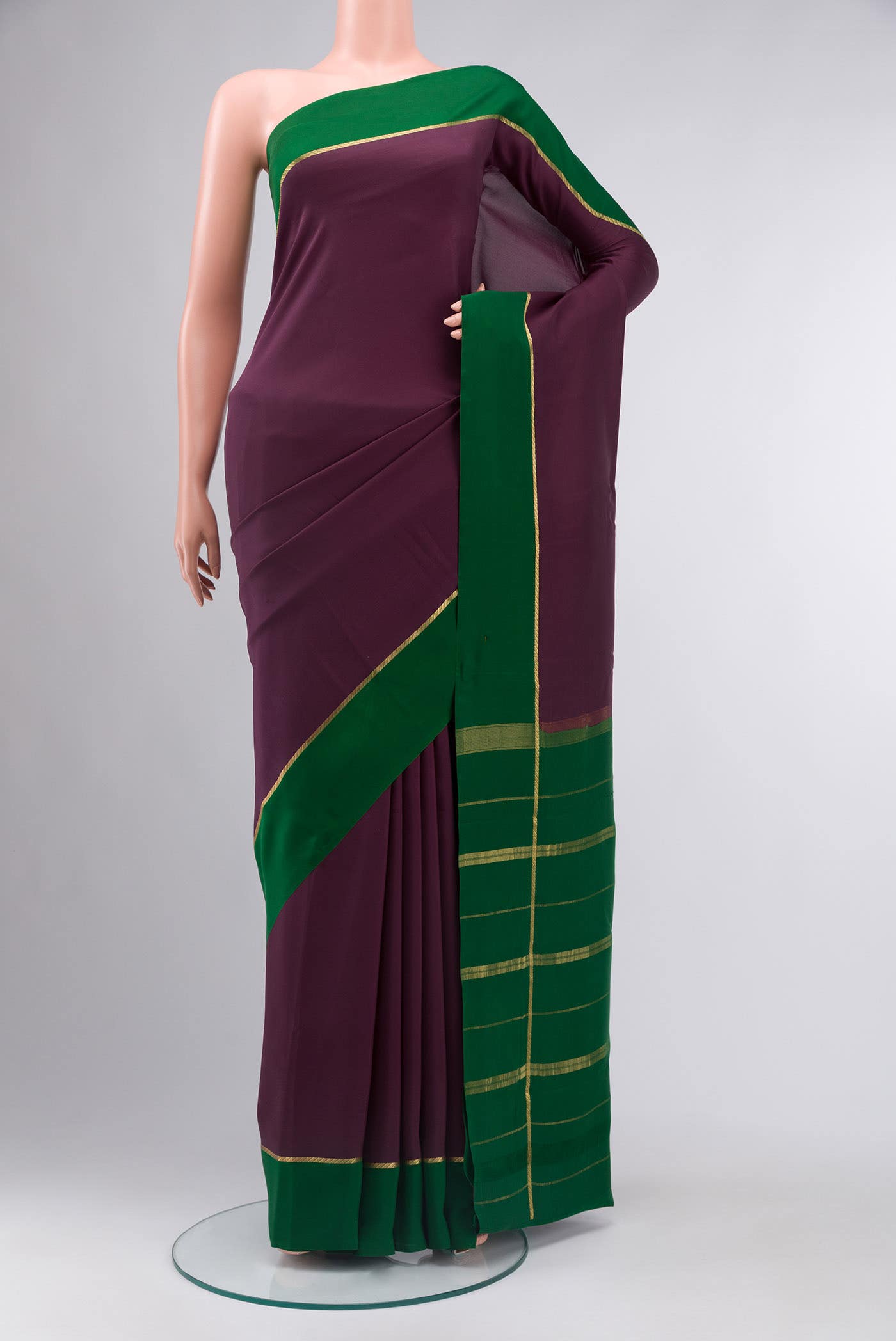 Pure Silk Pure Zari Purple Mysore Crepe Saree