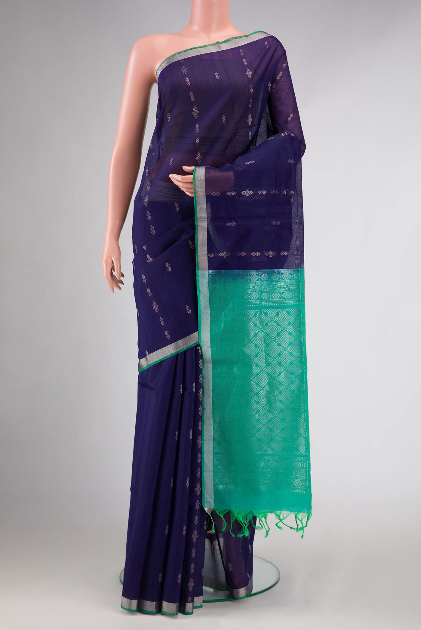Navy Blue Dual Tone Silk Cotton Saree