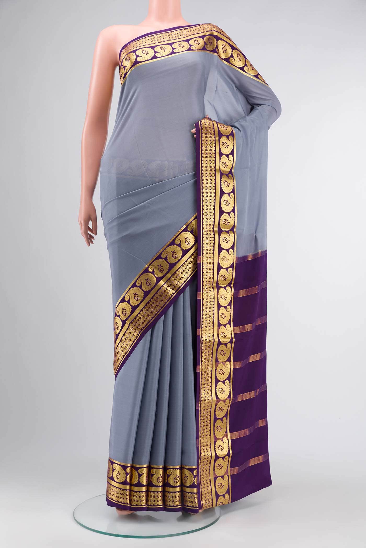 Grey Mysore Crepe Saree