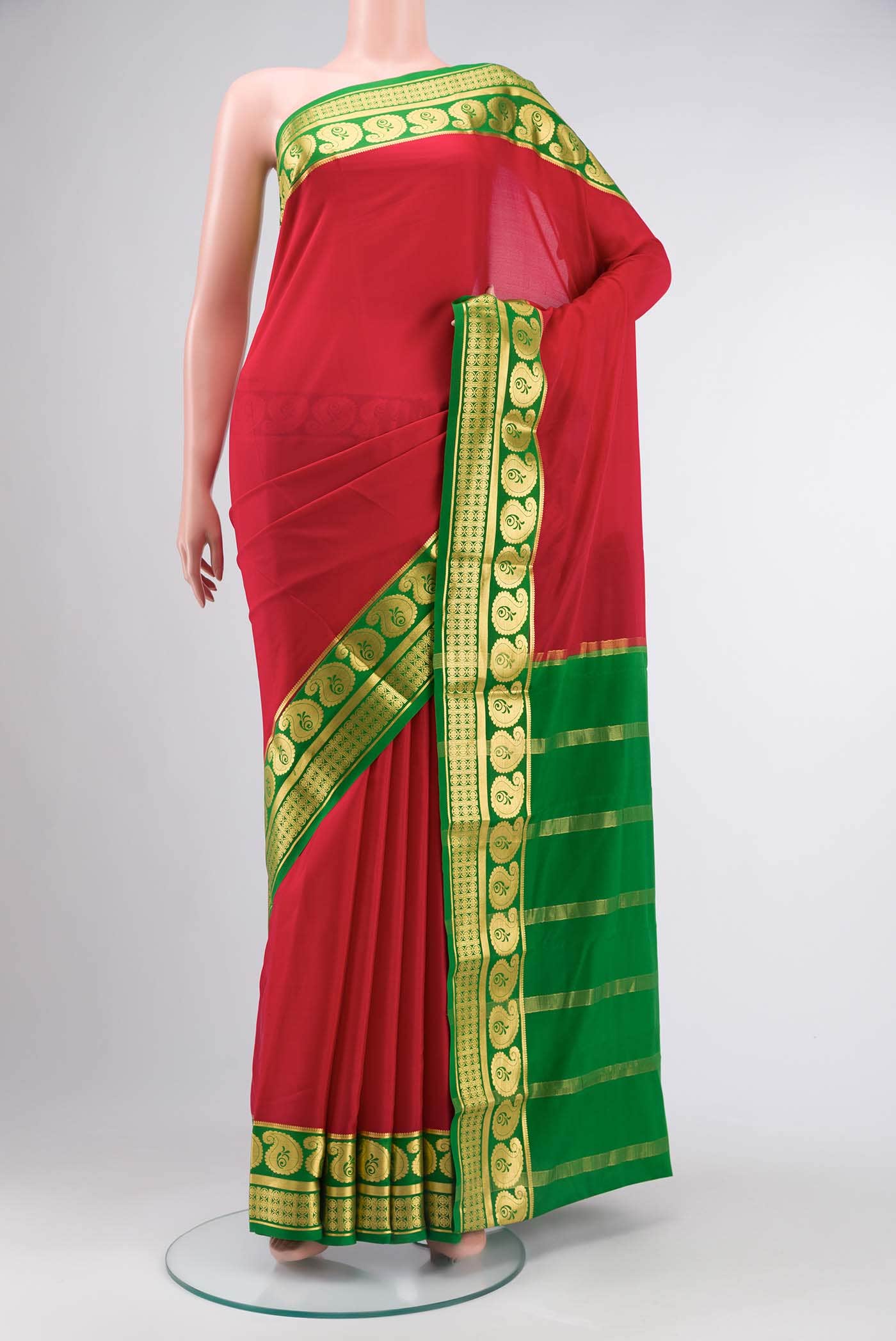 Red Mysore Crepe Saree
