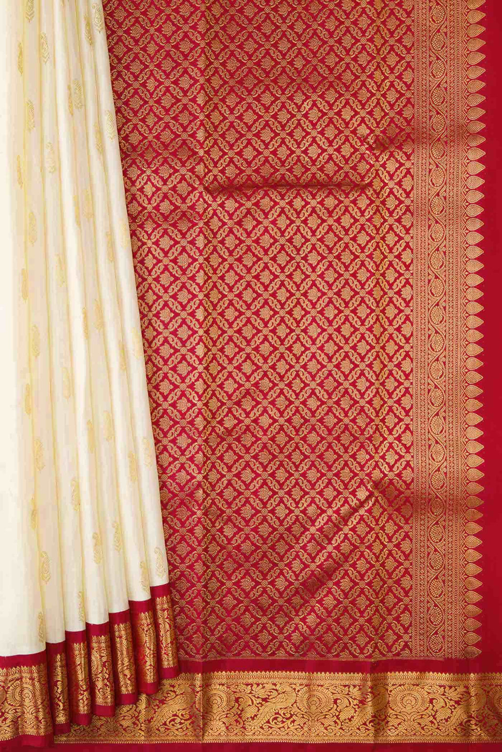 Off White Dual Tone Kanchipuram Silk Saree