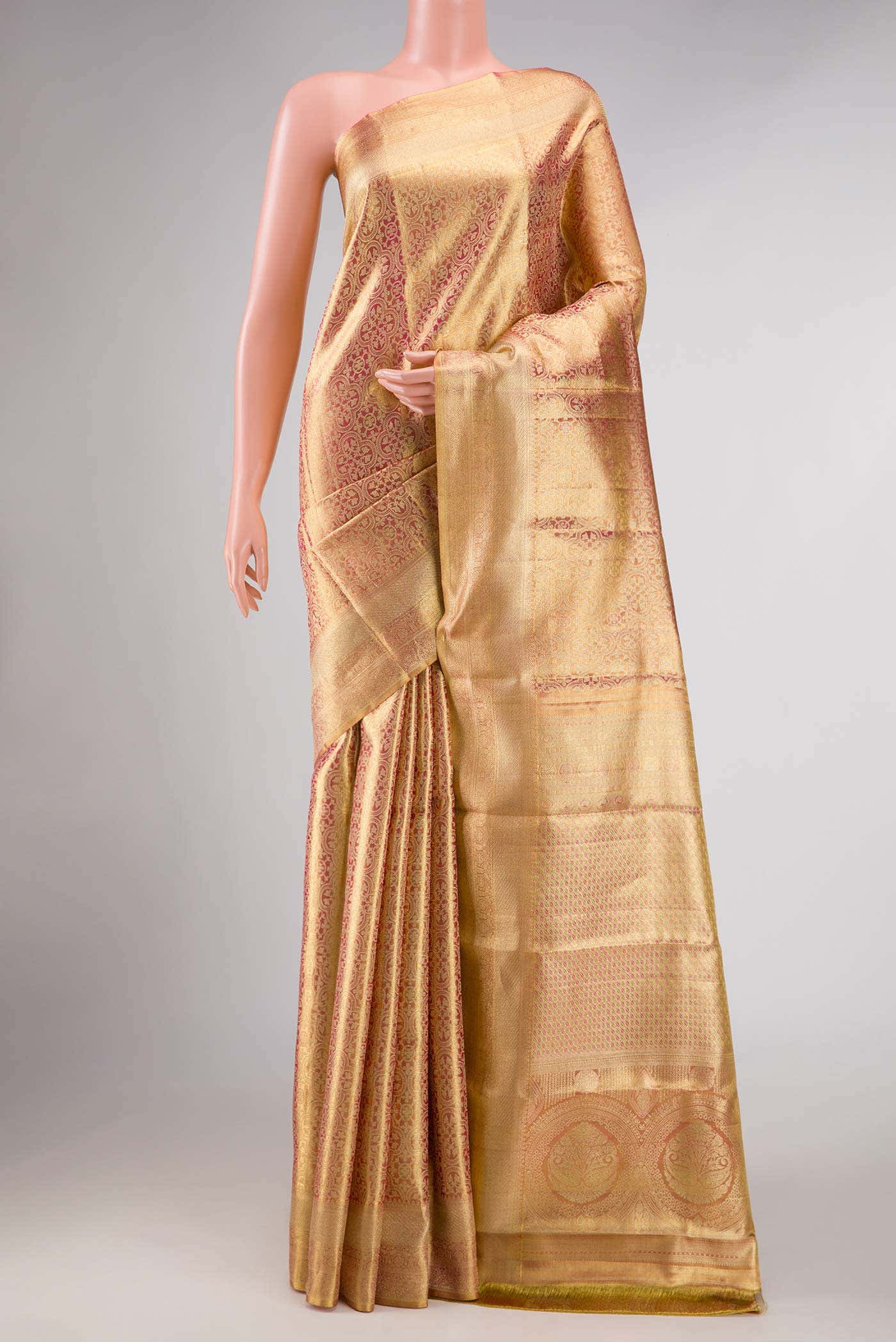 Pink Dual Tone Kanchipuram Tissue Silk Saree