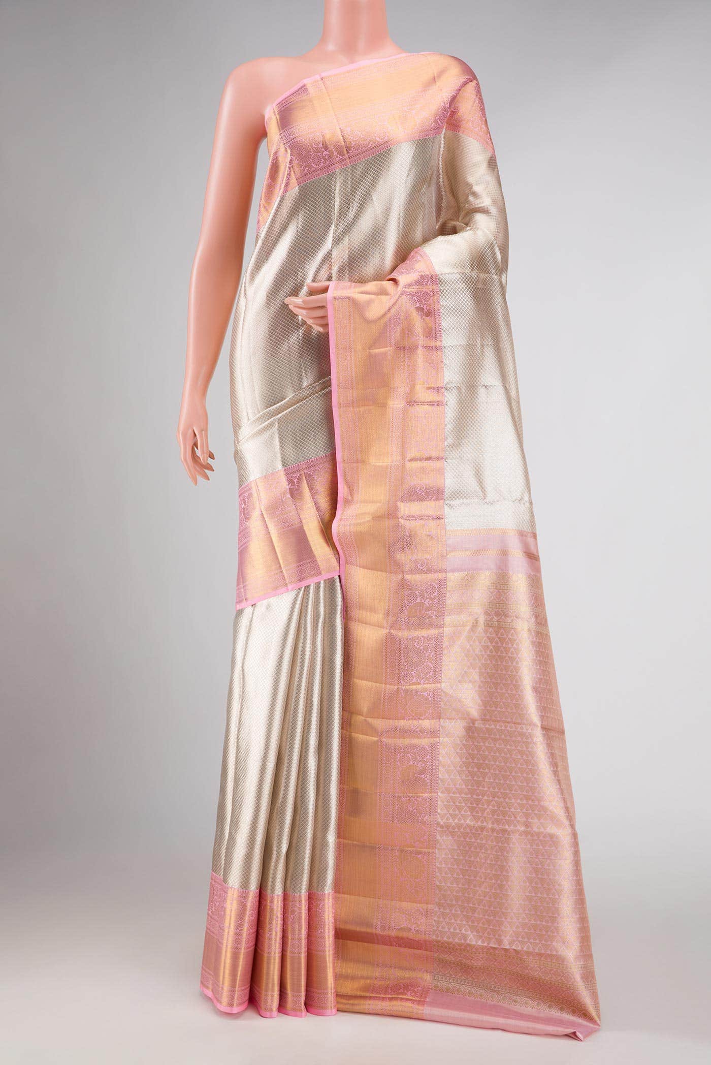 Silver Dual Tone Kanchipuram Tissue Silk Saree