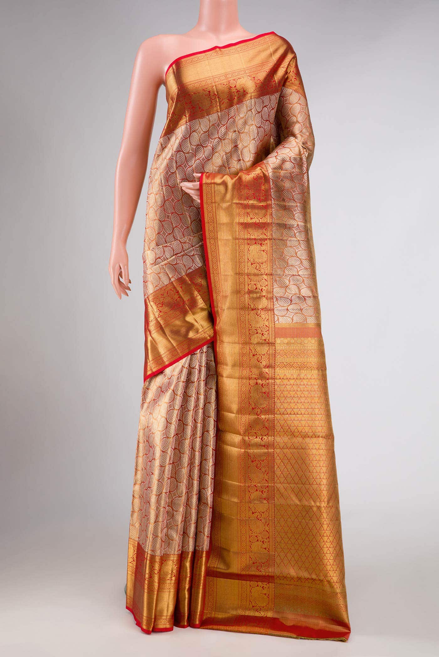 Red Dual Tone Kanchipuram Tissue Silk Saree