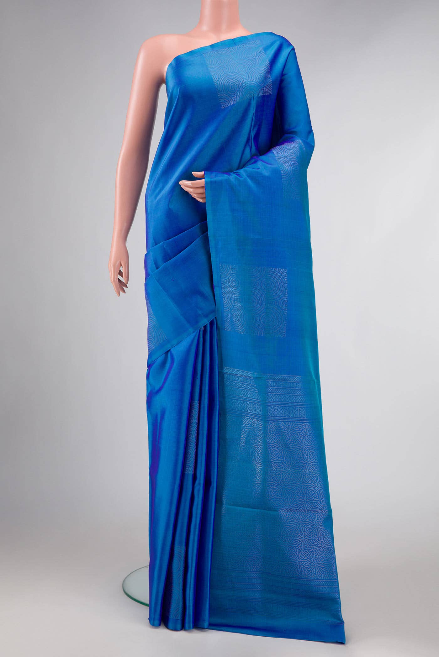 Peacock Blue Dual Tone Soft Silk Saree