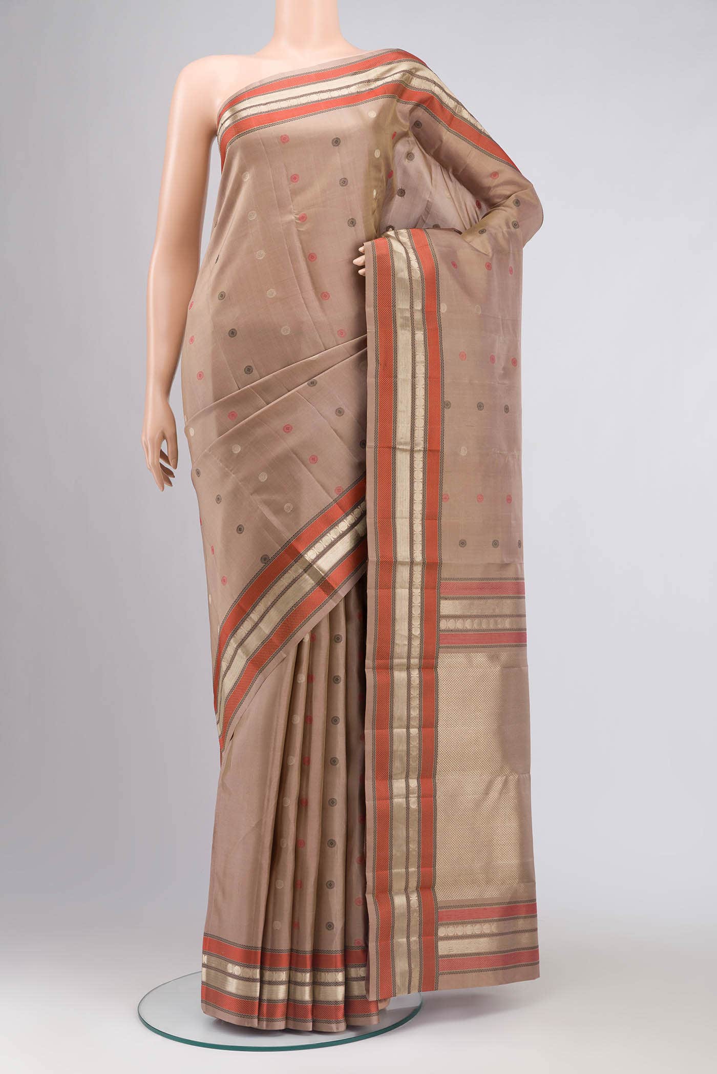 Dark Beige Kanchipuram Silk Saree