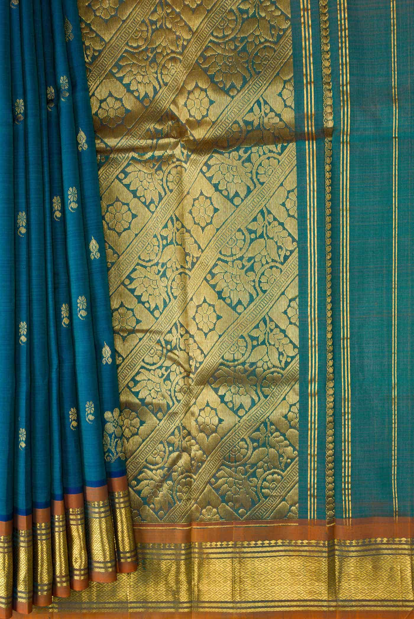 Peacock Blue Dual Tone Kanchipuram Silk Saree