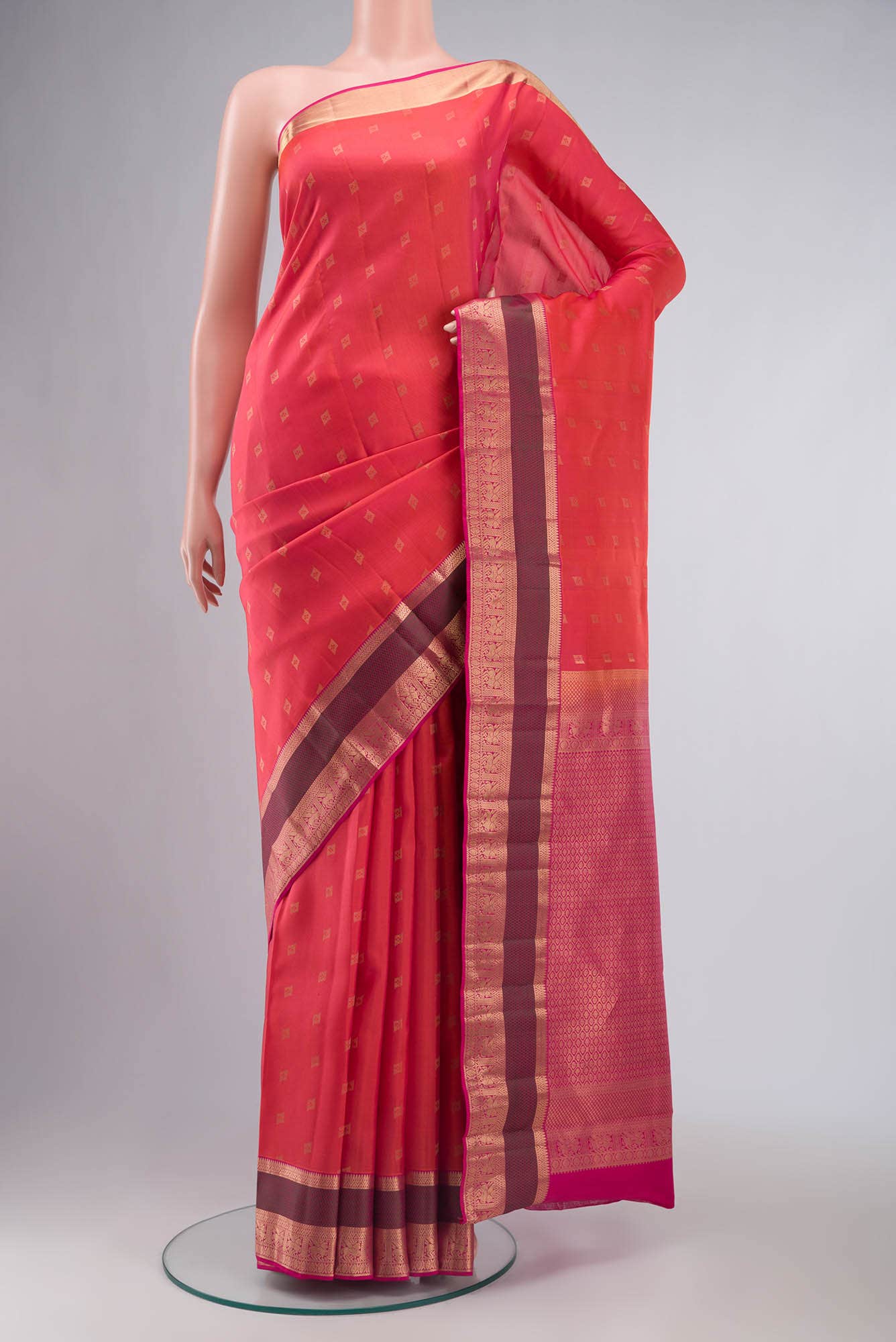 Orange with Pink Dual Tone Kanchipuram Silk Saree