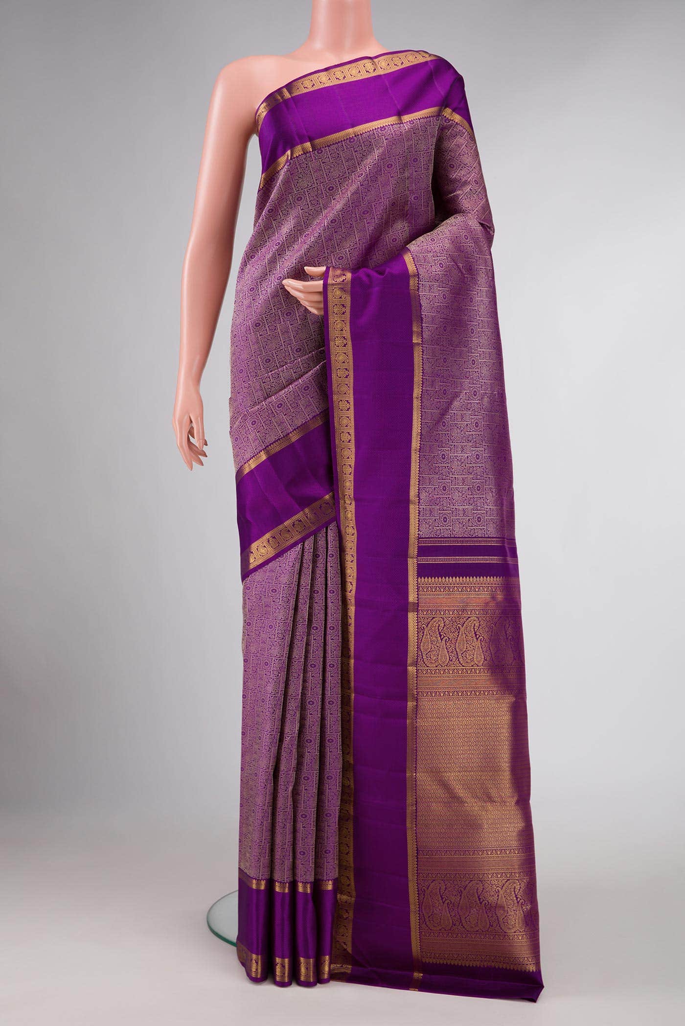 Pure Silk Pure Zari Purple Dual Tone Kanchipuram Saree
