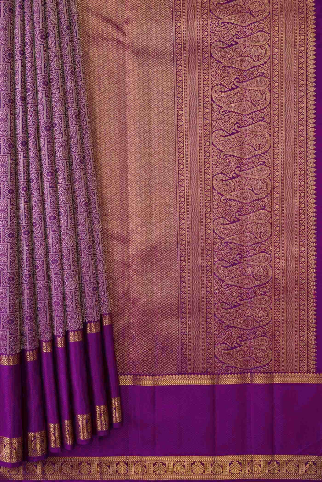 Pure Silk Pure Zari Purple Dual Tone Kanchipuram Saree