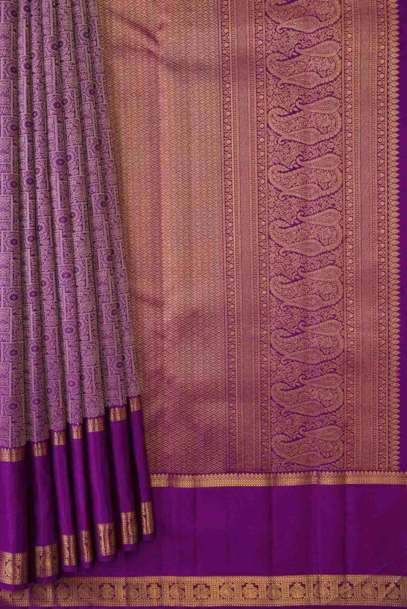Pure Silk Pure Zari Purple Dual Tone Kanchipuram Saree